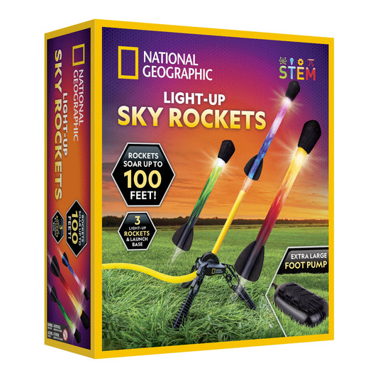 National Geographic Air Rocket Toy – Ultimate LED Rocket Launcher for Kids, Jump and Launch the Light Up, Air Powered, Foam Tipped Rockets up to 100 Feet