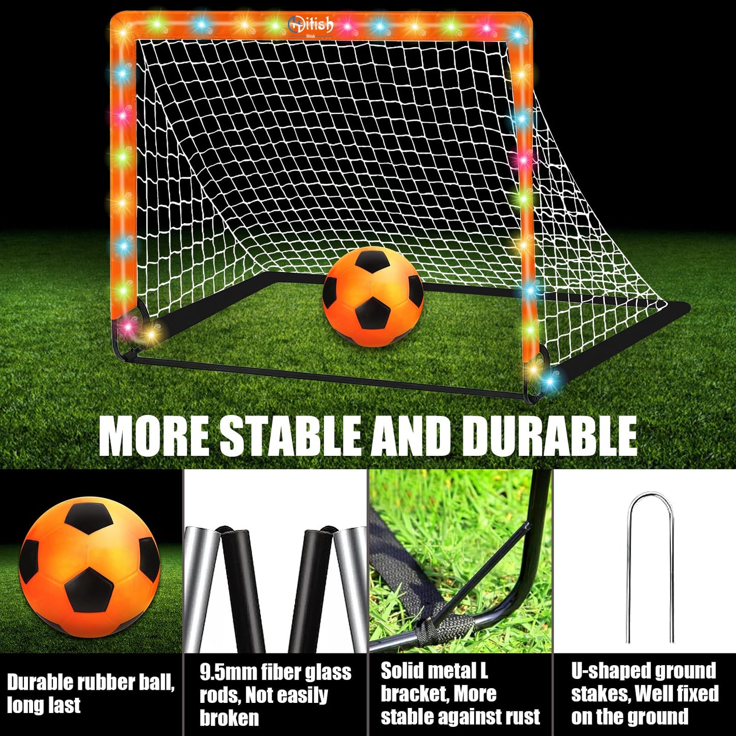 Hitish Kids Soccer Goals Set for Backyard - Portable Pop Up Light Soccer Net for Toddler Age 3-5 6-8 8-10 10-12 and Ball - Youth Target Soccer Games Sports Gift for Outdoor, 4 x3Ft
