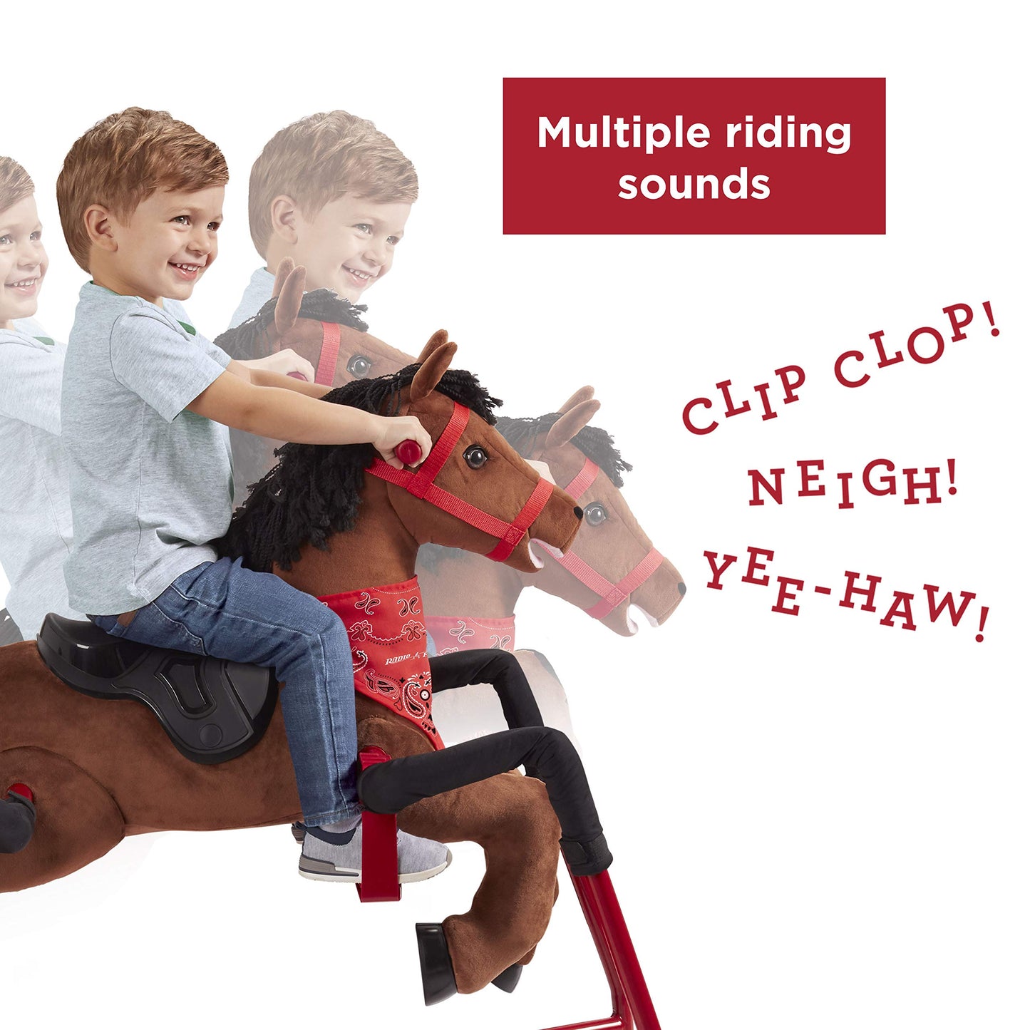 Radio Flyer Chestnut Interactive Riding Horse, For Ages 2-6, Plush Spring Rocking Horse, 3 Riding Levels, EZ Climb Step, Safety Straps, Spring Covers, Accessories, 60 lb Capacity, Toddler Ride On Toys