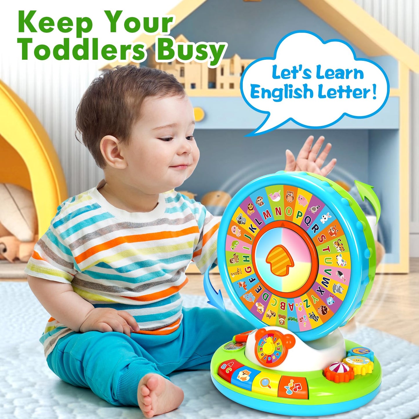 Duchong Learning Toy for Kids 1 2 3 Year Old Boys Girls, Spin and Sing Alphabet Zoo with Sounds, Interactive Educational Toys for Toddler 2-3, First Christmas 1st Birthday Gifts Toy