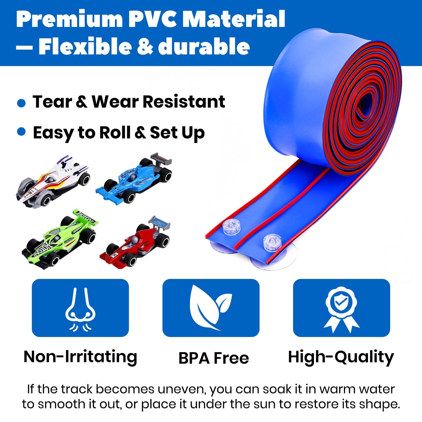 FUTESI Flexible Race Car Track for Kids 15 Ft Flex Tracks Starter Set Compatible with Diecast 1/64th Cars Portable Rolls Up Race Tracks with Strong Suction Cups Birthday Gifts for Boys Girls Ages 3+