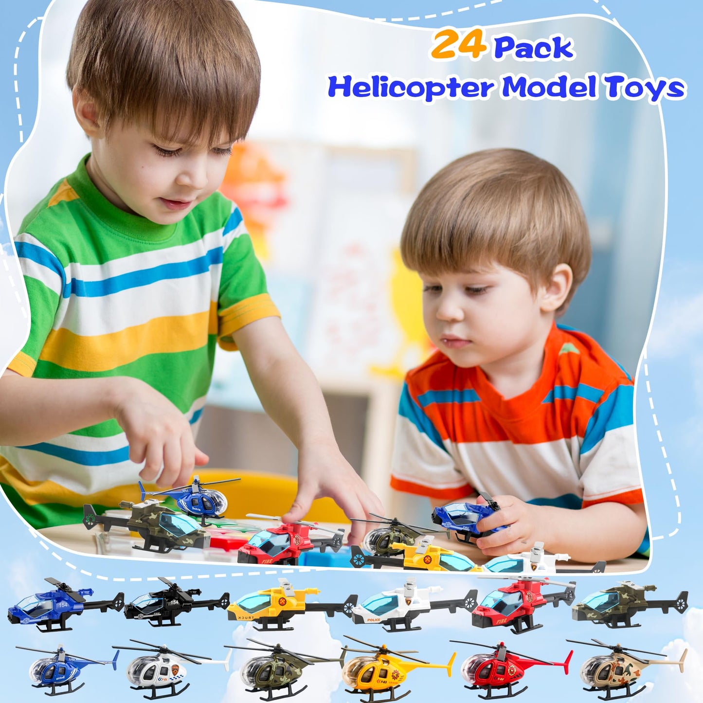24 Pack Diecast Helicopter Toys Set Mini Alloy Helicopters Military Fighter Copters Pull Back Aircrafts for Party Favors Classroom Prizes Birthday Goodie Bag Fillers, 12 Colors