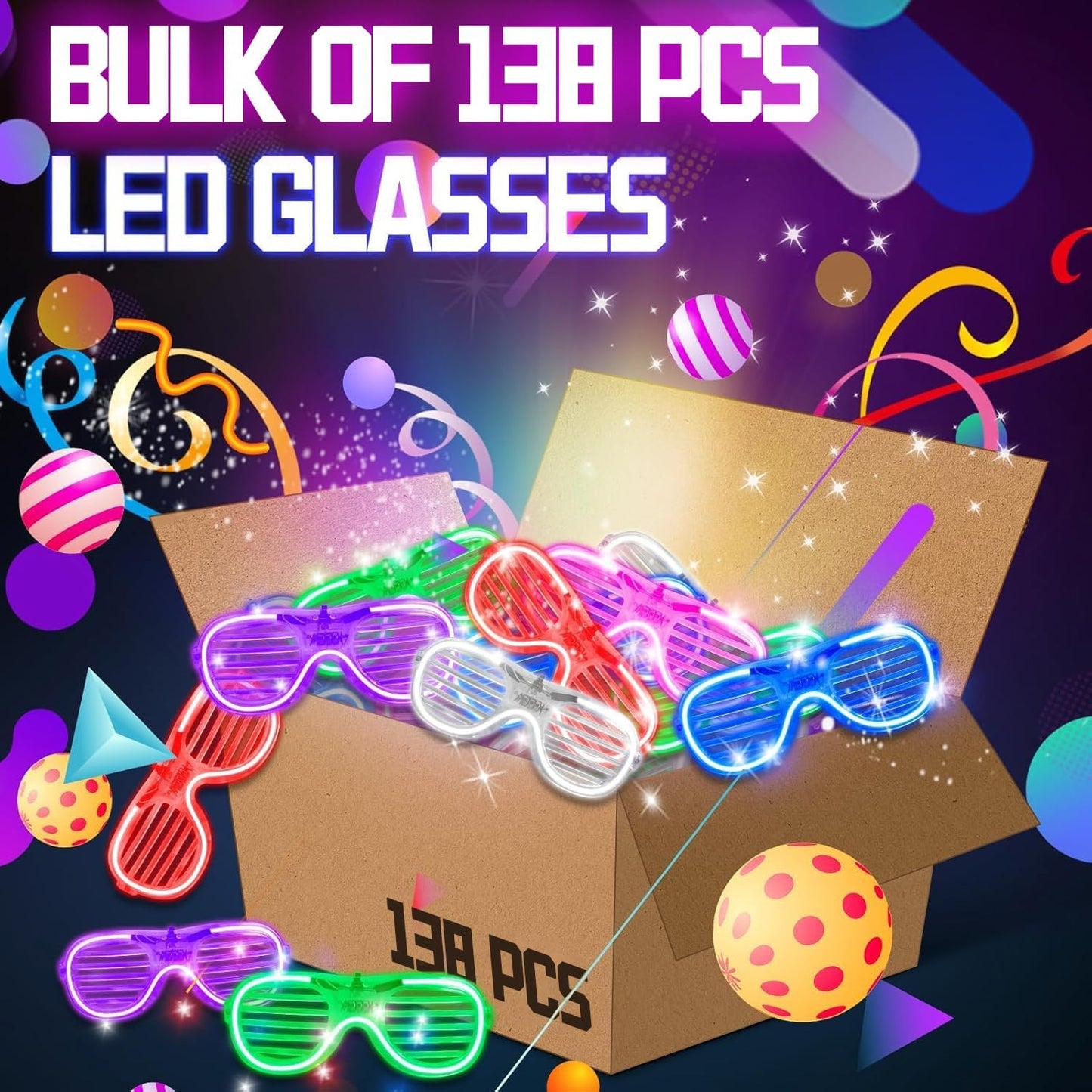 138 Pack Light up Glasses - 6 Colors & 3 Modes, LED Glasses Bulk Toys for Halloween Neon Rave Party Favor Glasses, Glow in the Dark Party Supplies for Carnival Festival Birthday Wedding Gift Adult Kid