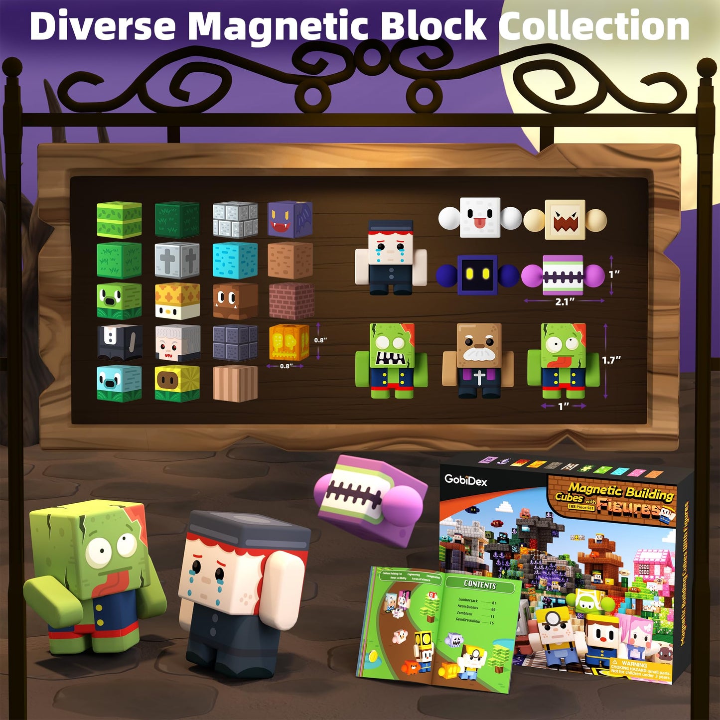GobiDex 108PCS Magnetic Blocks & Figures Crew Playset, Build Weird Monster MagWonder with STEM Building Toys, Pretend Play Montessori Gift for Boys and Girls 3+ Years Old