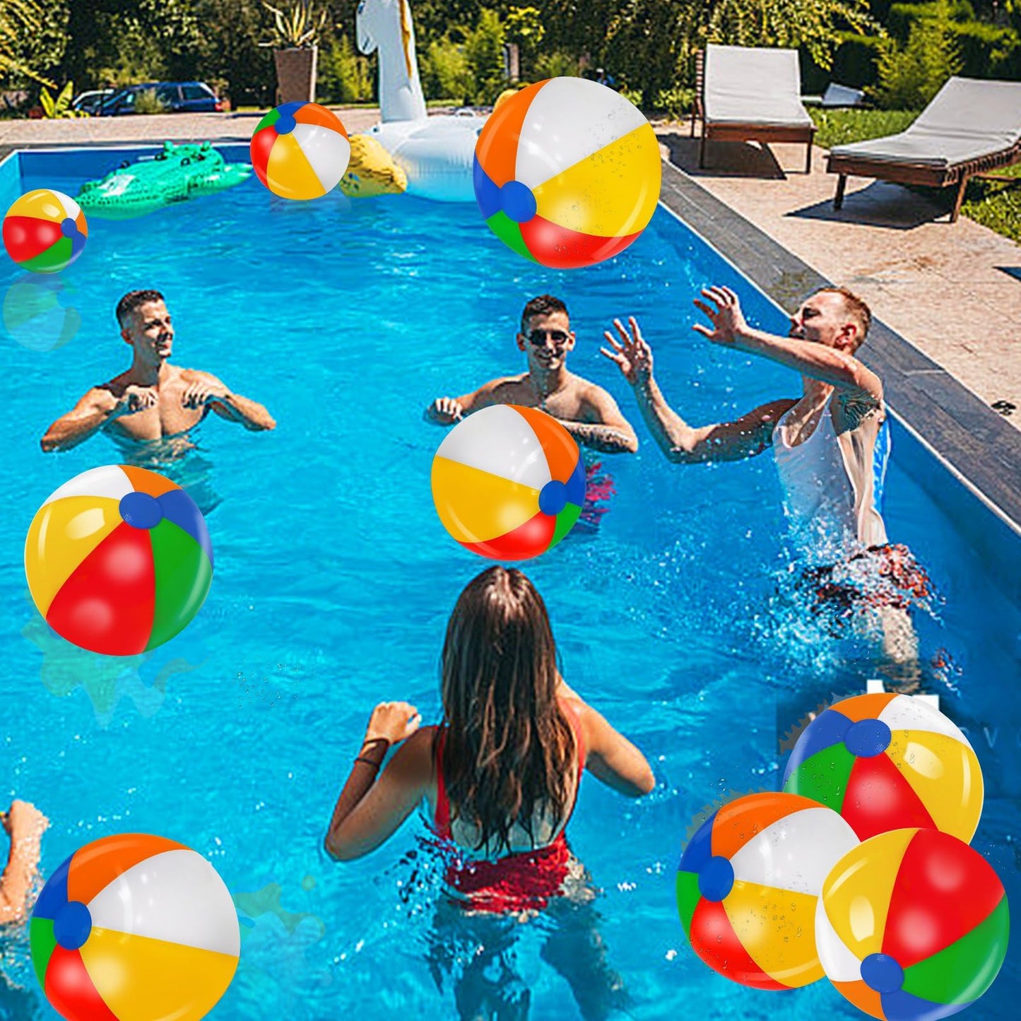 28 Pack 12 Inch Rainbow Beach Balls Bulk, Inflatable Swimming Pool Toys Beach Ball for Kids Birthday Party Favors Outdoor Summer Games Hawaiian Tropical Luau Themed Pool Party Decorations