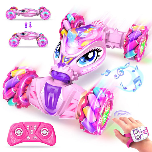 Unicorn Gesture Sensing RC Stunt Car Remote Control Car for Girls 360°Rotation & 2.4GHz RC Cars with Light & Music Barbie Style Toy for Girls Age 6-7 8-12+ Years Old Birthday Gift Idea