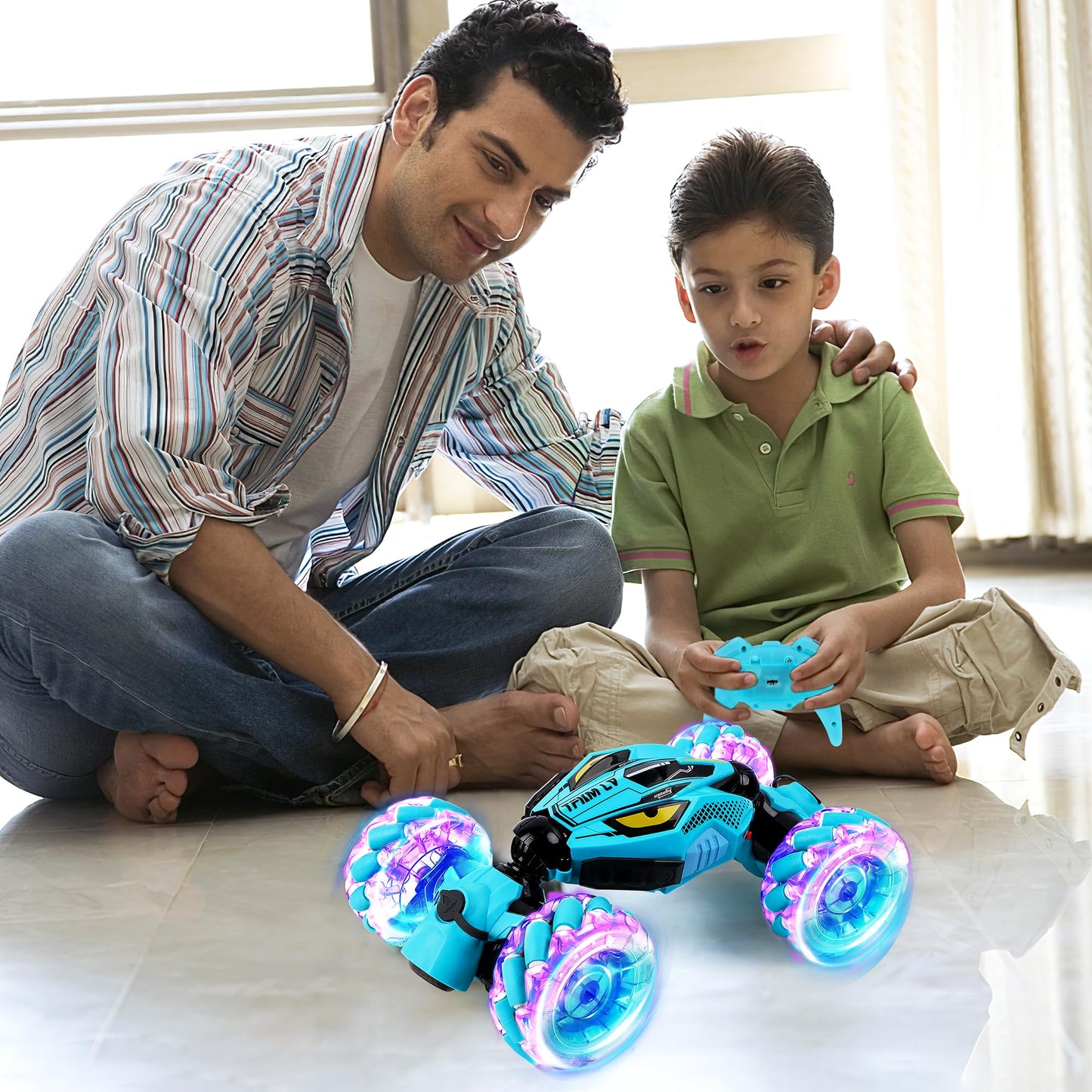 DPAPDI Gesture Sensing RC Stunt Car - Boys Toys Age 6-12 Year Old for Birthday Gifts, 2.4GHz 4WD Remote Control Toy with Dual Spray, All-Terrain Off-Road Vehicle with Lights & Music