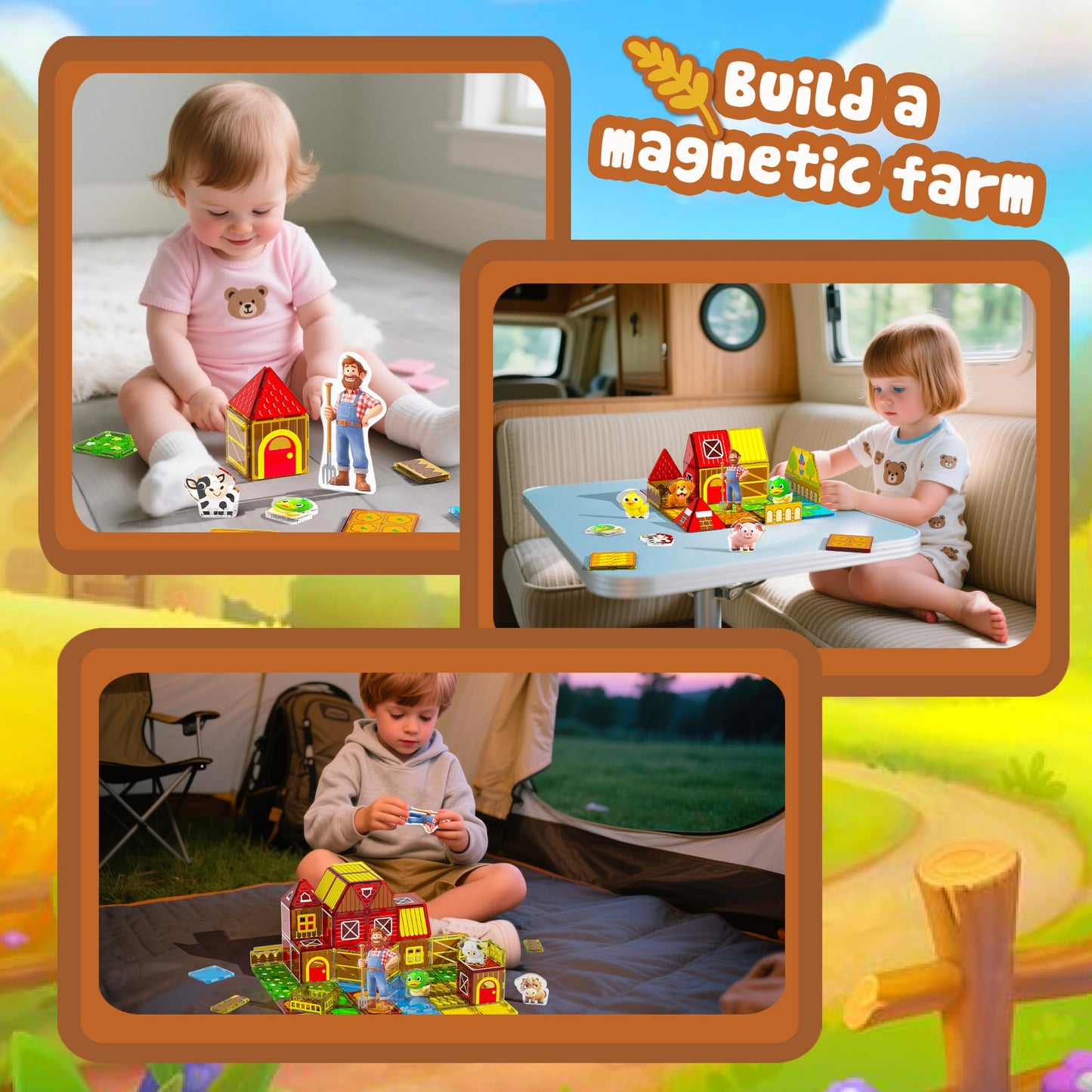 GobiDex Magnetic Tiles with Farm Animals Building Blocks, STEM Sensory Toys for Indoor, Outdoor, and Travel Play, Educational Magnet Toy Gift for Preschool Kids Ages 3-5, 4-8