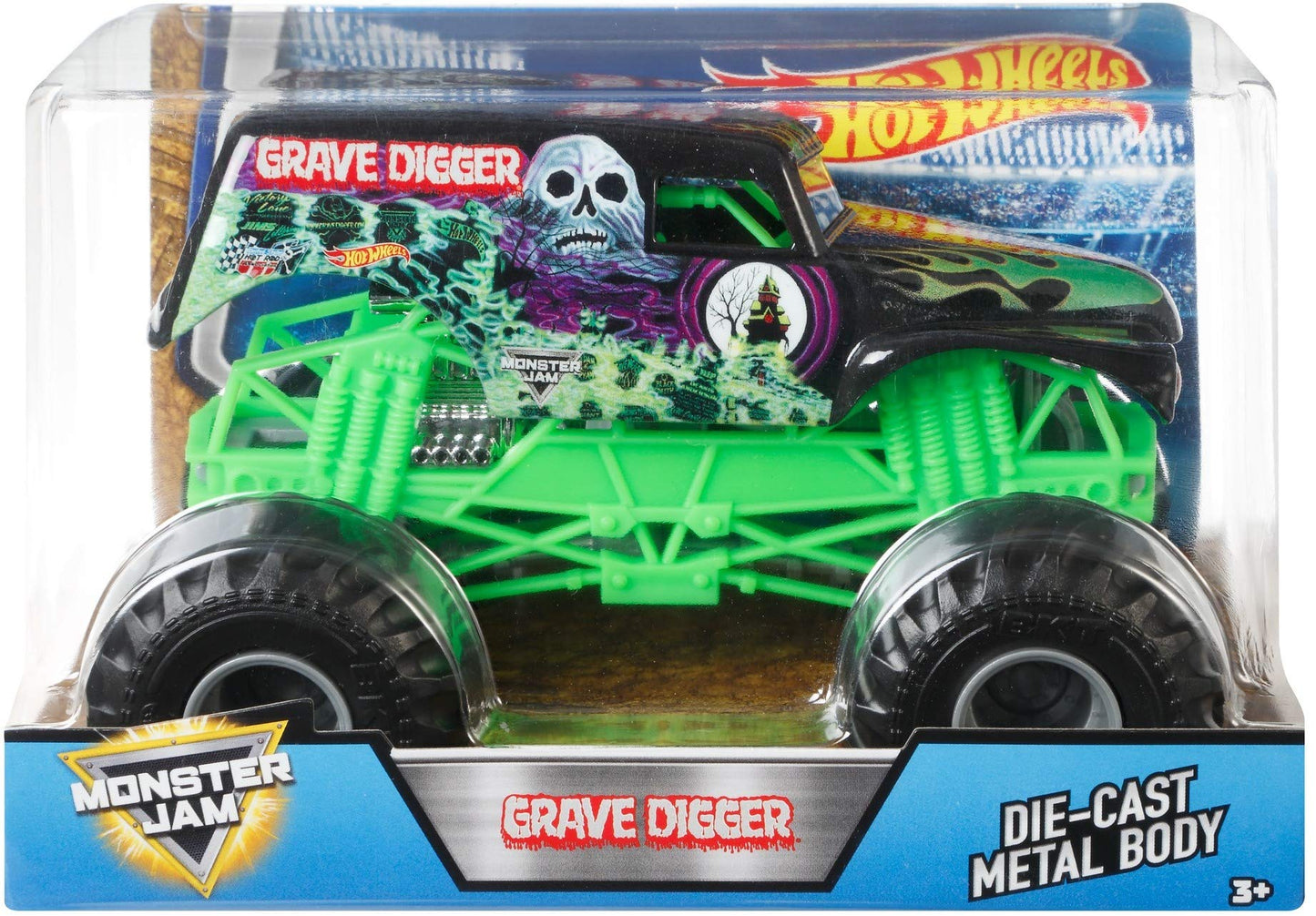 Hot Wheels Monster Jam Grave Digger Die-Cast Vehicle, 1:24 Scale, Black and Green