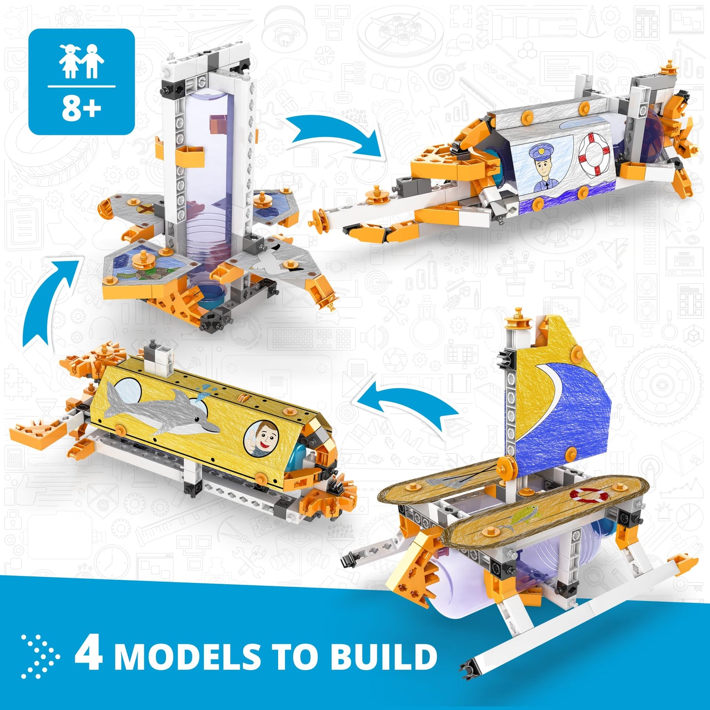 Engino STEAM Labs, How Buoyancy Works, STEAM Toys for Ages 8+, Construction Kit, STEM Project for Girls & Boys, Learning & Education Toys, Experiment & Art Activities (4 Models)