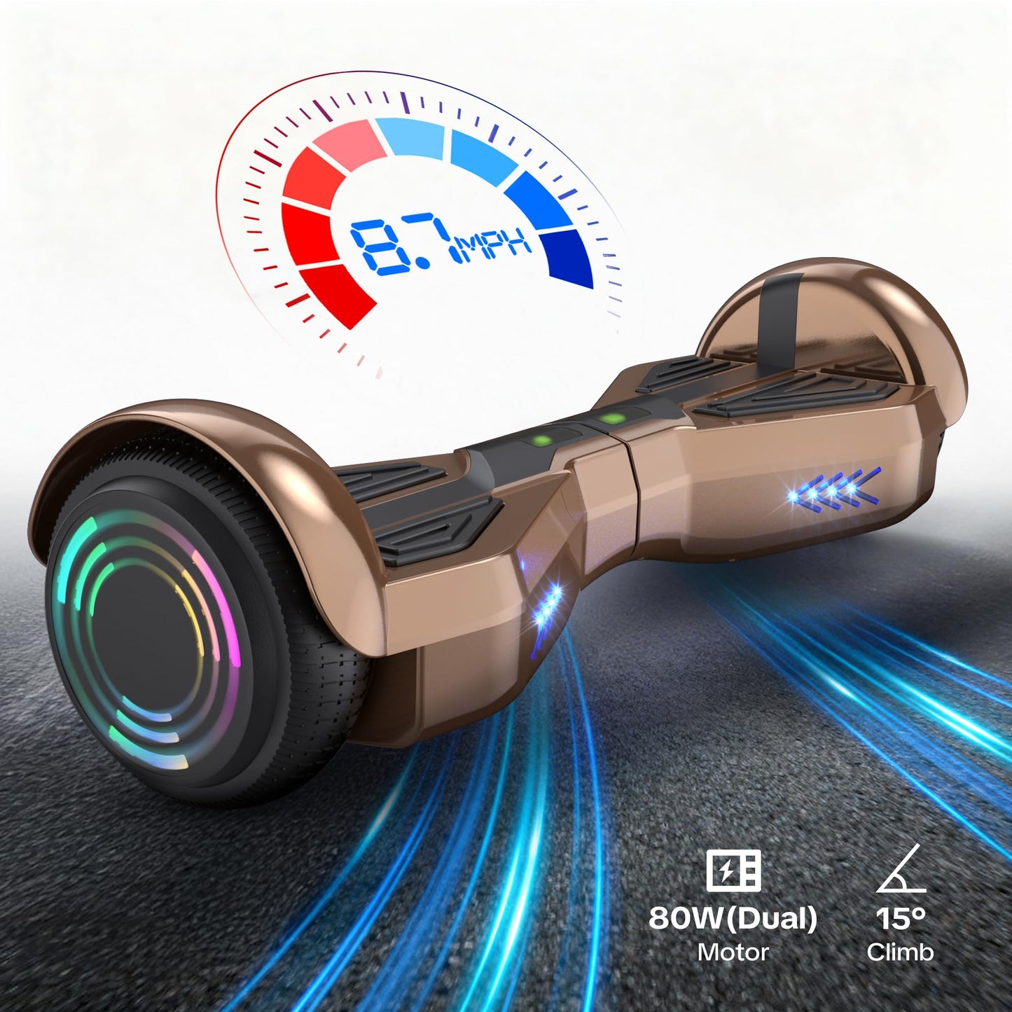 XERATH All Terrain hoverboards for a 7-12 year old,electric scooter with Bluetooth Speaker,self balancing scooters with 6.5 inch LED Wheels&Science Fiction Design (Rose)