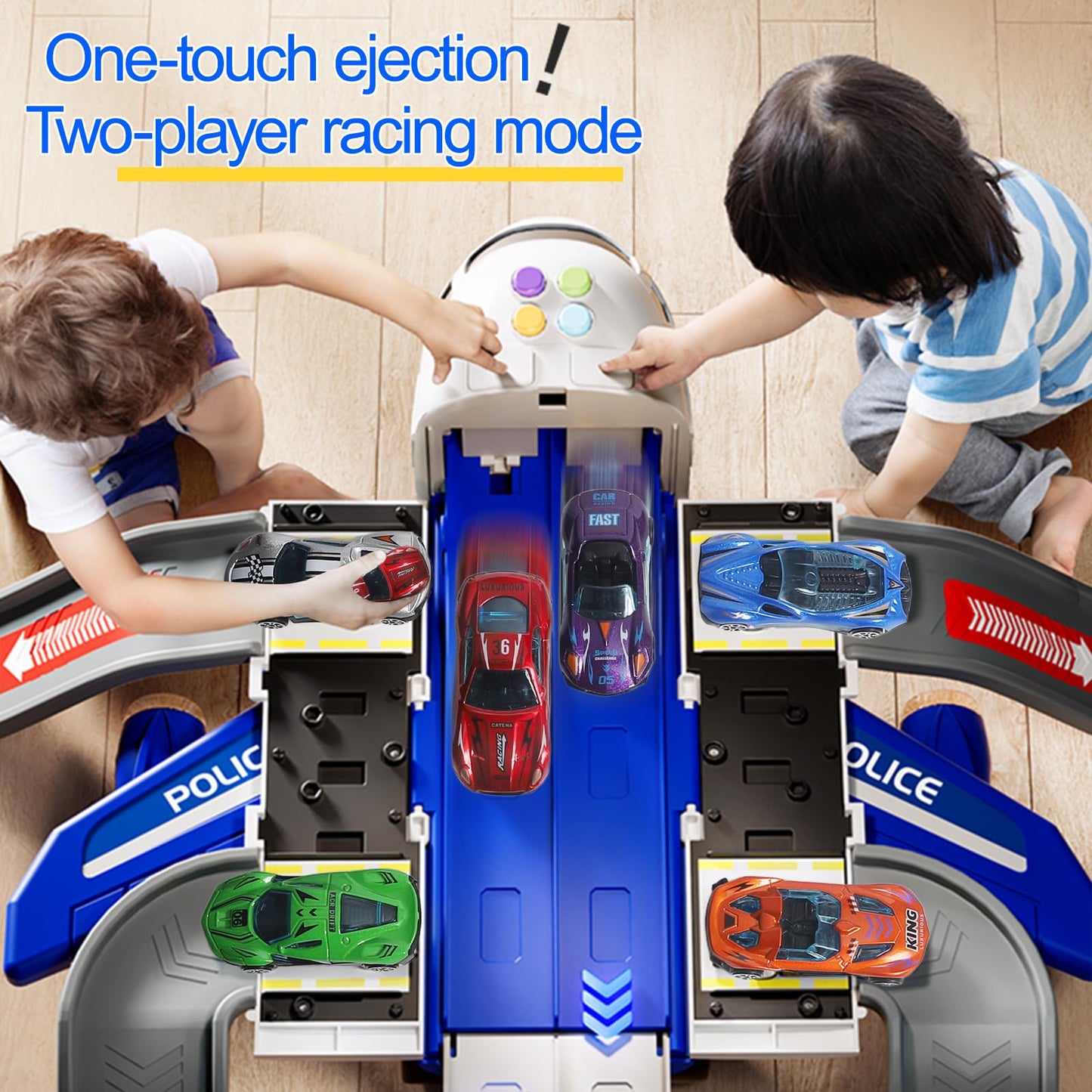 Airplane Toy Race Track Kids Toys, Foldable 4 Layer Toddler Car Track Playset, Toy Plane Transport Car Carrier & 6 Race Cars, Toddlers Toys Birthday Xmas Gifts for Age 3 4 5 6+ Years Old Boys Girls