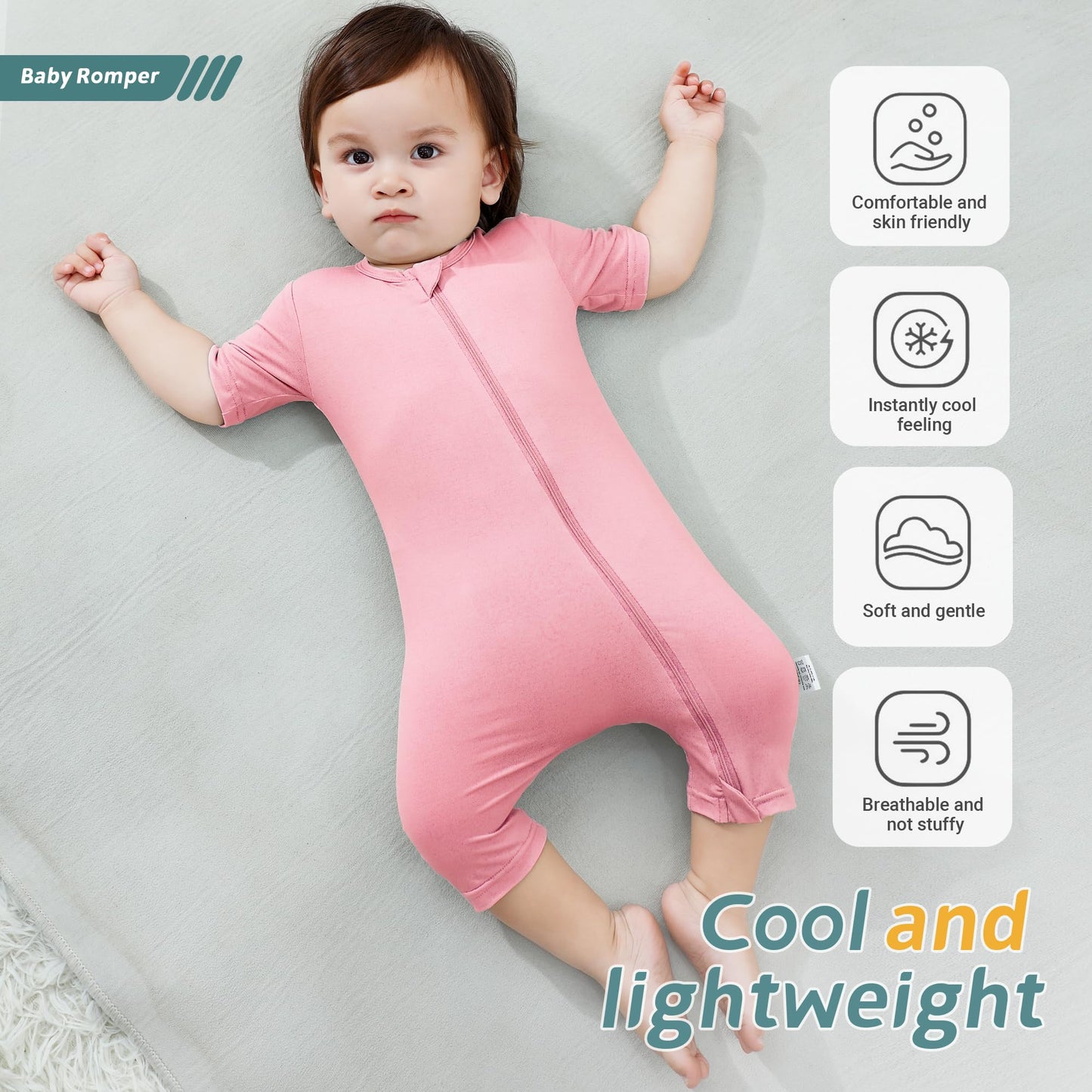 MICHLEY Infant Baby Girls Boys Summer Romper Bamboo Viscose Bodysuit Outfits Clothing 18-24 Months, Pink&Green 2 Pack