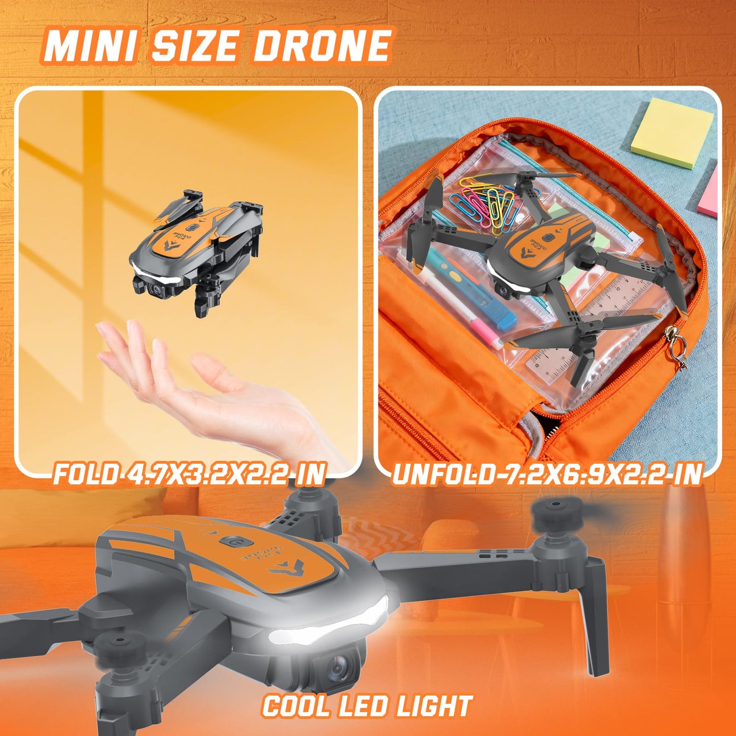 Drone with Camera for Kids Adults, Mini Foldable FPV Drones Remote Control Helicopter, RC Quadcopter with 1080P Live Video Camera, Gestures Selfie, One Key Start,2 Batteries, Toys/Gifts for Boys Girls