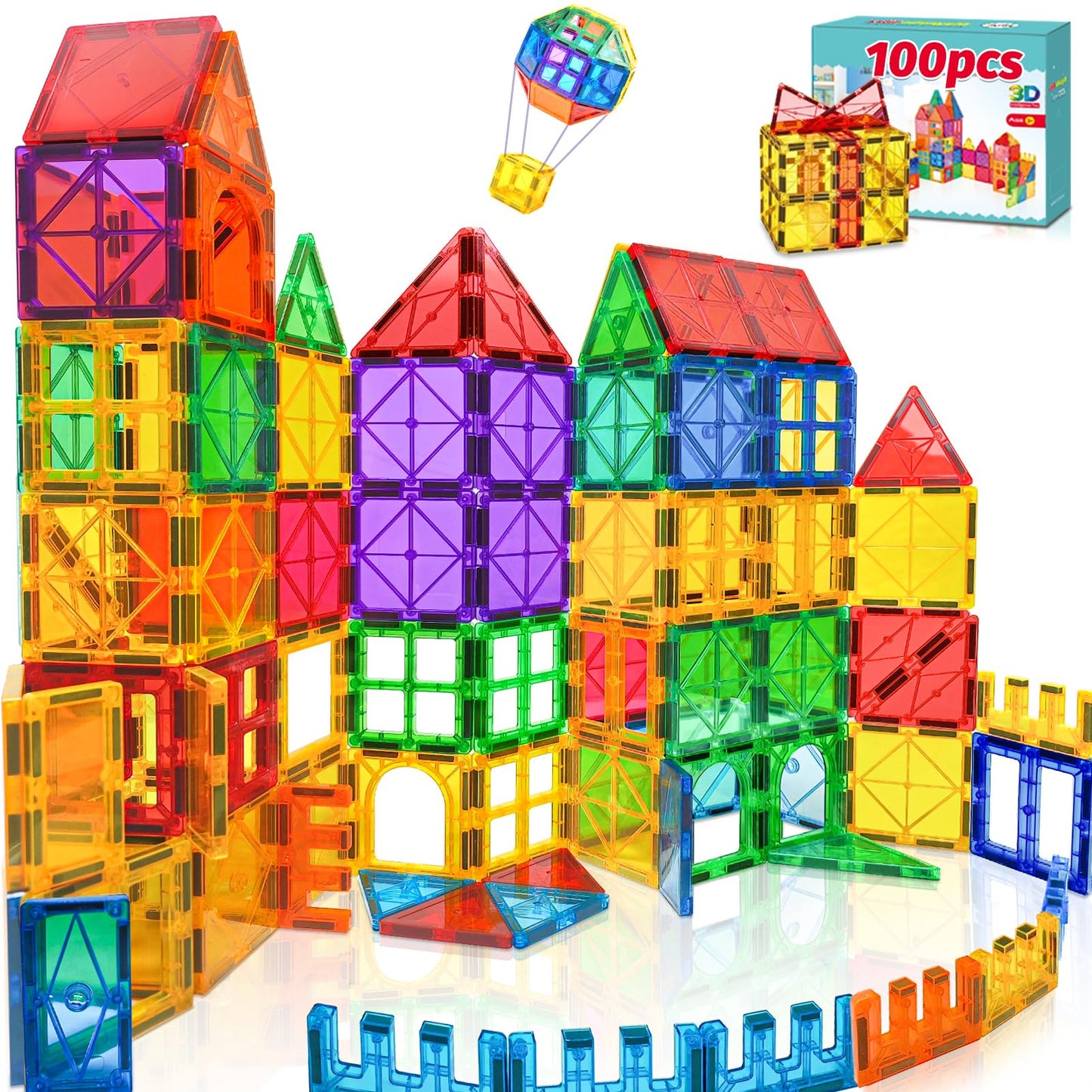 Landtaix 100pcs Magnetic Tiles Magnetic Building Blocks for Toddlers 3 4 5 6 7 Year Old Boys Girls Educational Magnet Blocks Christmas Birthday Gift Toys for Kids Ages 4-8 Sensory Toys 1-3
