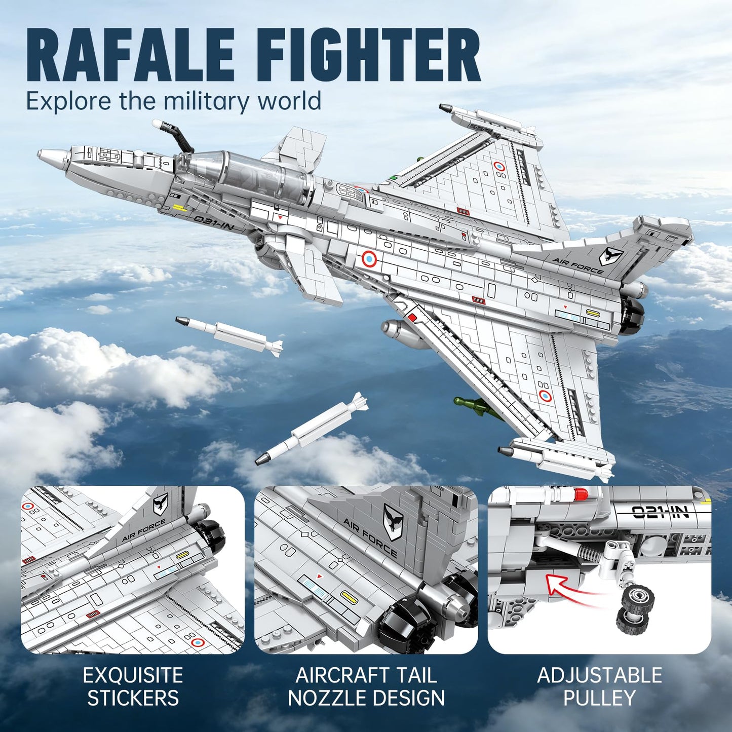 Reobrix Fighter Jet Building Set for Adults, Rafale Fighter Model Kit 33035,Collectible Military Airplane Model, Cool Aircraft Building Block for Home Decor, Ideal Gift for Military Fans and Adults