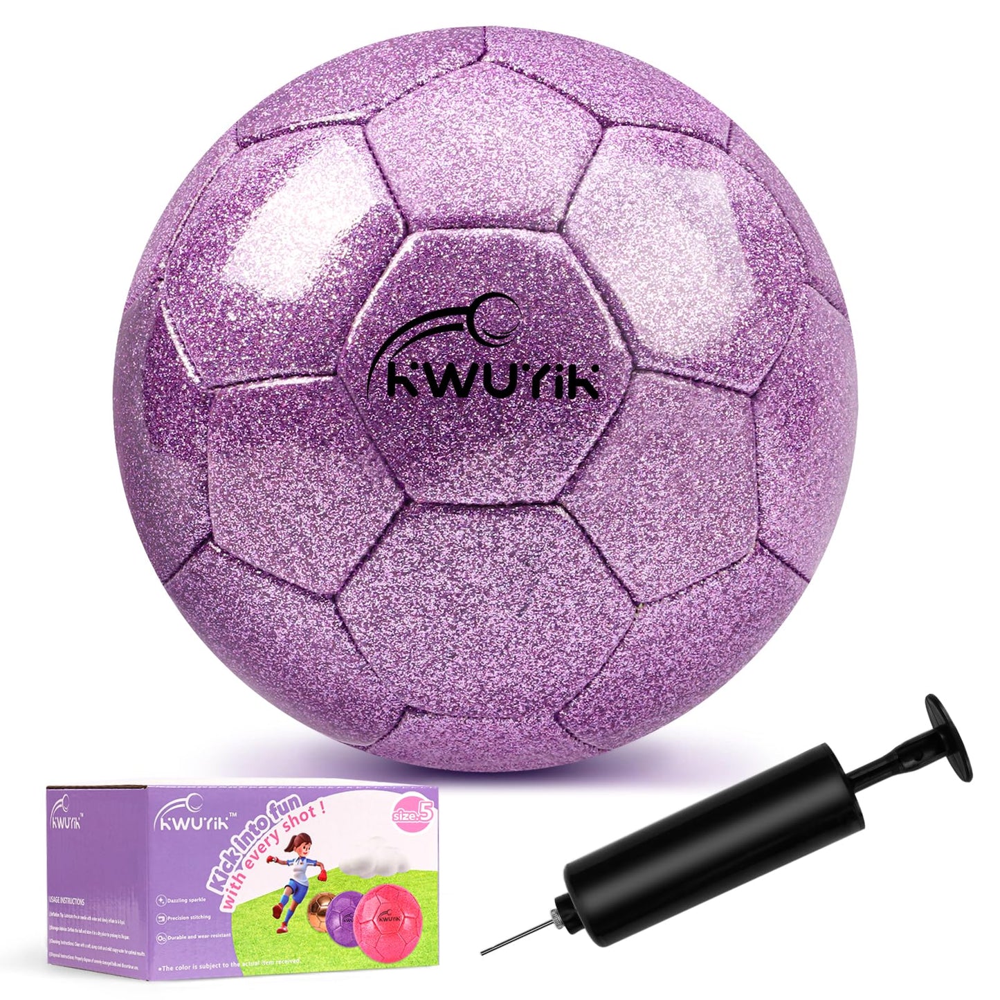 OKWUYiK Size 5 Glitter Purple Soccer Ball Set with Pump Soccer Ball for Youth Adults Training Toddler Soft Sports Outdoor Training for Back to School Toddler Gift Practice