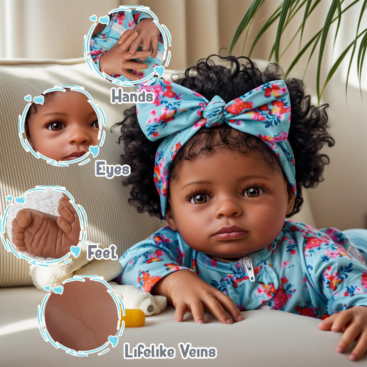 BABESIDE Lifelike Reborn Black Girl- 18-Inch Realistic Newborn Real Life Baby Dolls with Clothes and Toy Gift for Kids Age 3+