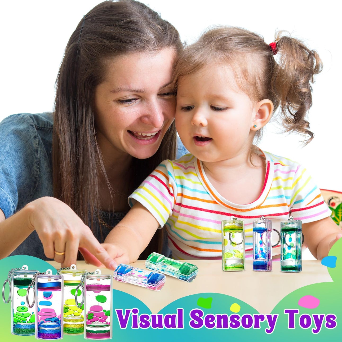 Equsion 36 Pcs Liquid Keychains Motion Bubbler Sensory Toys Liquid Timers End of Year Student Gifts (Vibrant Color)