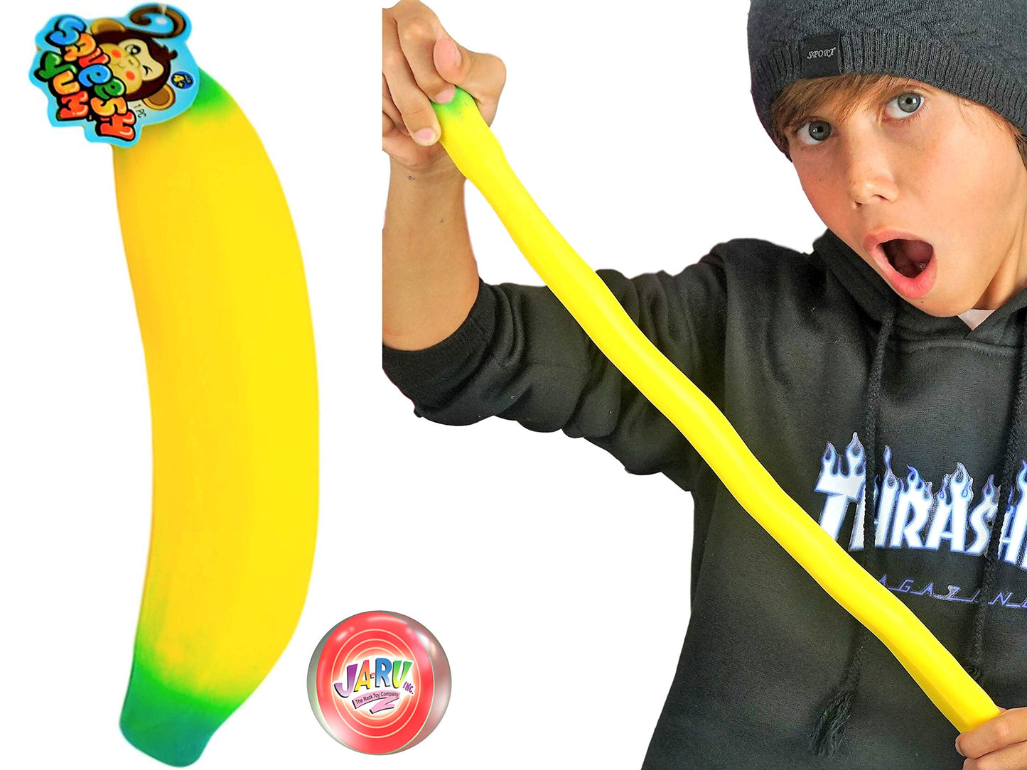 JA-RU Stretchy Banana Toy (12 Fidget Toy Pack) Slow Rising Squishy Fake Banana for Kids. Sand Filled Stress Relief Toy. Gag Gift. Fruit Themed Party Supplies. 3340-12p