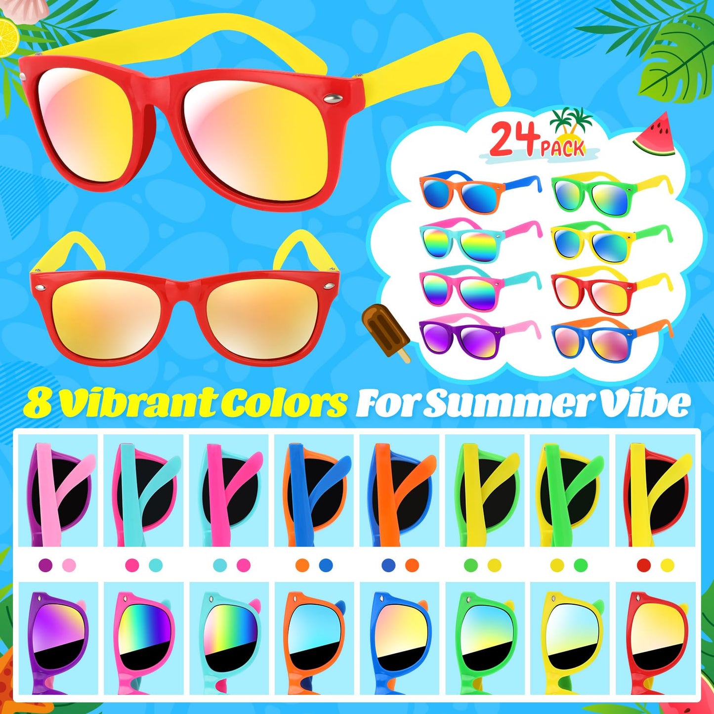 GIFTINBOX Kids Sunglasses Party Favors for Boys & Girls,Neon Toddler Sunglasses bulk with UV400 Protection, Pool Beach Party Favors, Goodie Bags Stuffers for Birthday Party -24pack