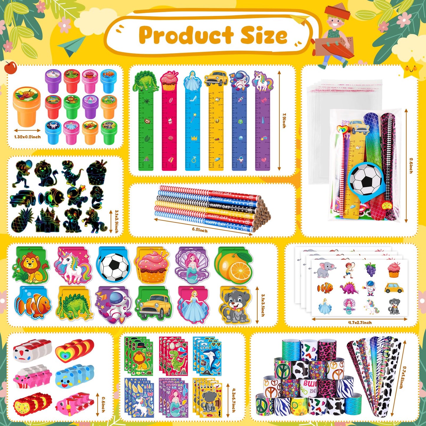 BenLouis 240Pcs Kids' Party Favors Sets Stampers Pencils Stickers School Stationery Bulk for Kids 4-8-12 Classroom Birthday Candy Goodie Bags Pinata Stuffers Rewards Gifts Supplies