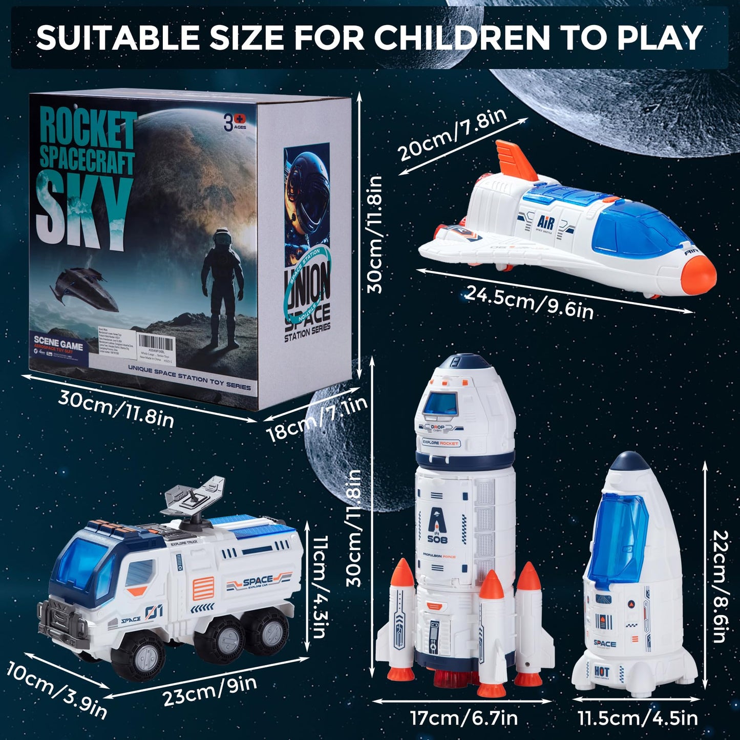 Wbzle Large Space Exploration Astronaut Kids Toy, Rocket & Shuttle with Light/Sound & Spray Effects, Outer Space Playset Series