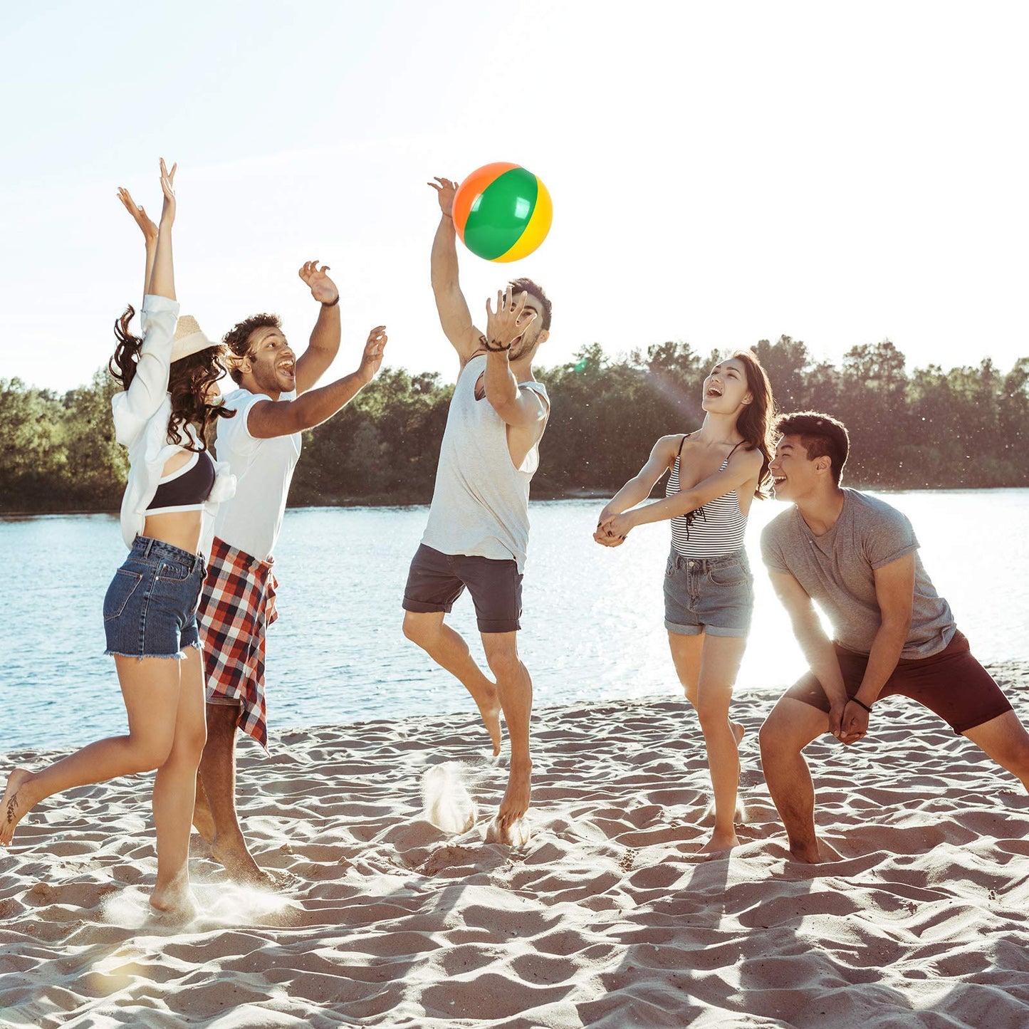 Coopay 36 Pack Inflatable Beach Balls Classic Rainbow Swimming Pool Ball Birthday Beach Party Decoration Summer Water Games Gifts 9 to 12 Inches from Inflated to Deflated