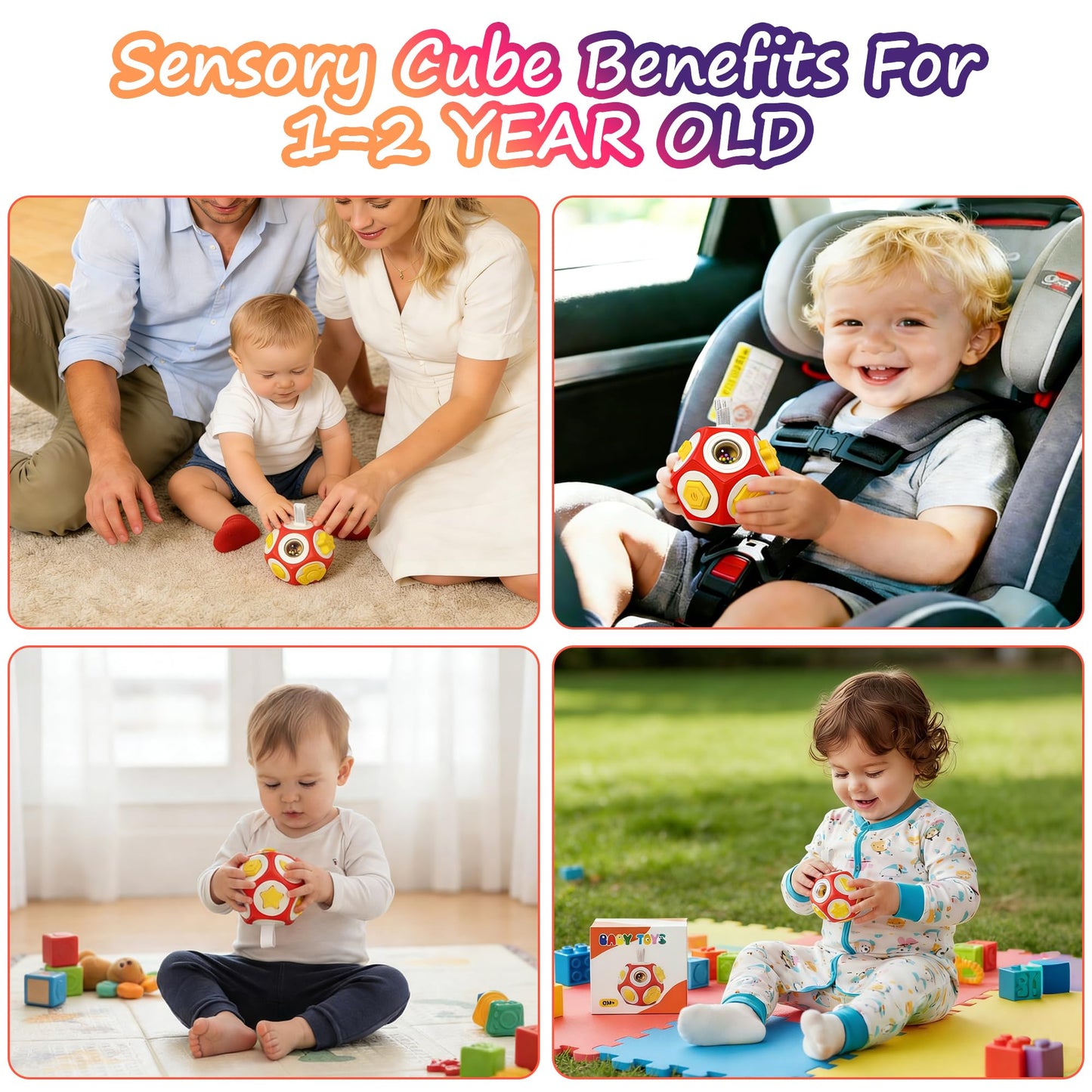 HUNKING Busy Cube for Toddlers 1-3,12-in-1- Montessori Sensory Activity Cube with Children's Intellectual Development Learning,Educational Learning Gifts for Boys & Girls