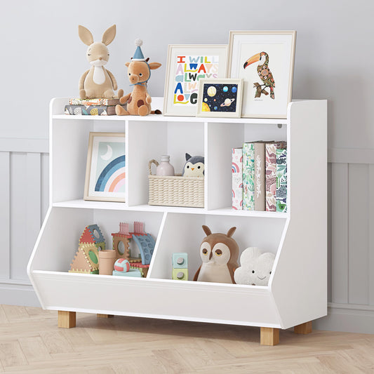 UTEX Toy Storage Organizer, Kids Bookshelf and Toy Storage with Legs, 5 Cube Storage Organizer, Children Bookcase for Kids Room, Living Room, Nursery,White