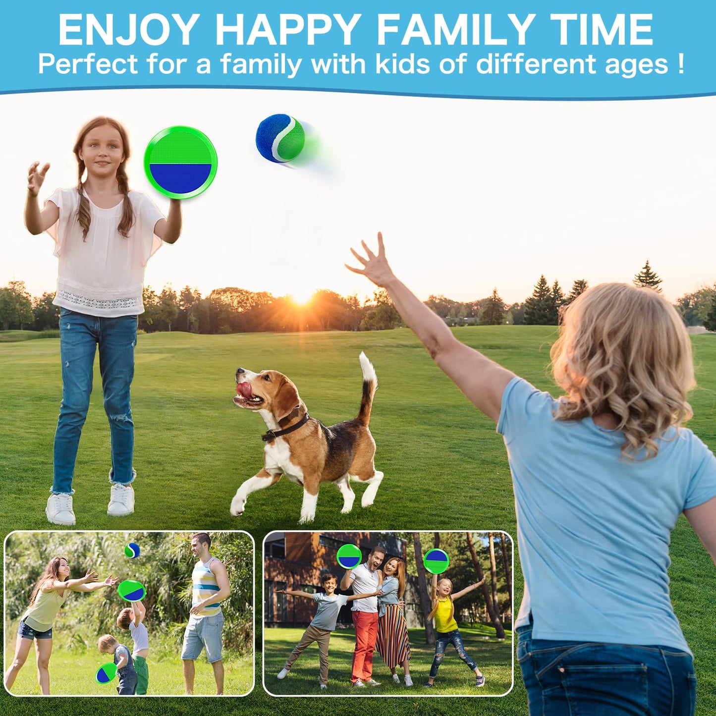Outdoor Toys for Kids Ages 4-8, Outside Game for 3 4 5 6 7 8-12 Year Old Boys Girls, Catch Ball Toss Game for Pool, Beach, Yard- Toddlers Birthday Gifts Easter Basket Stuffers(4Pcs Green Paddles)