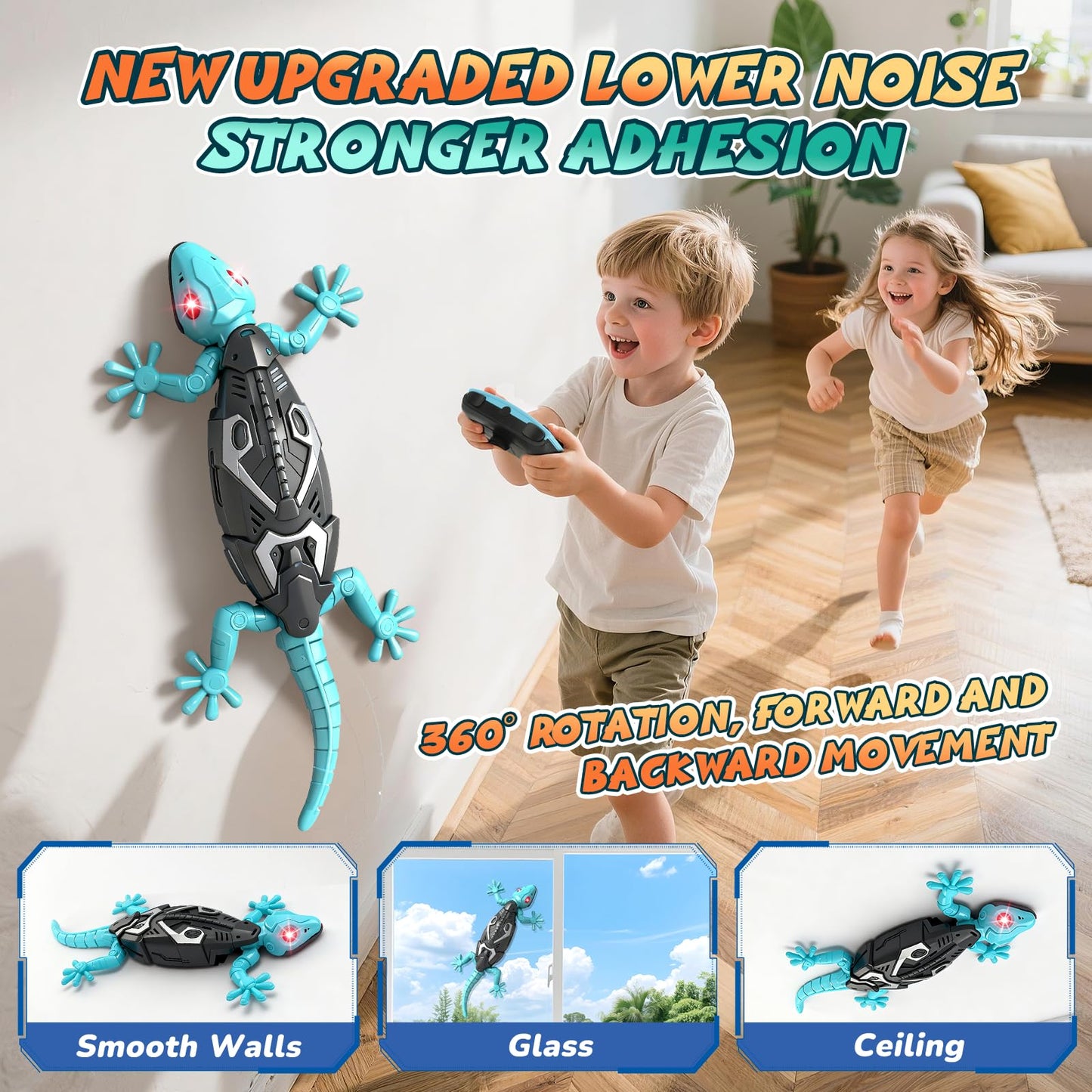 KETIEE RC Wall Crawler Gecko: Wall Climbing Gecko Toy for Kids, Remote Control Climbing Lizard with Led Glowing Eyes, Rechargeable Floor Ceiling Crawling Robot Toy Gifts for Boys Girls 3+Years Old