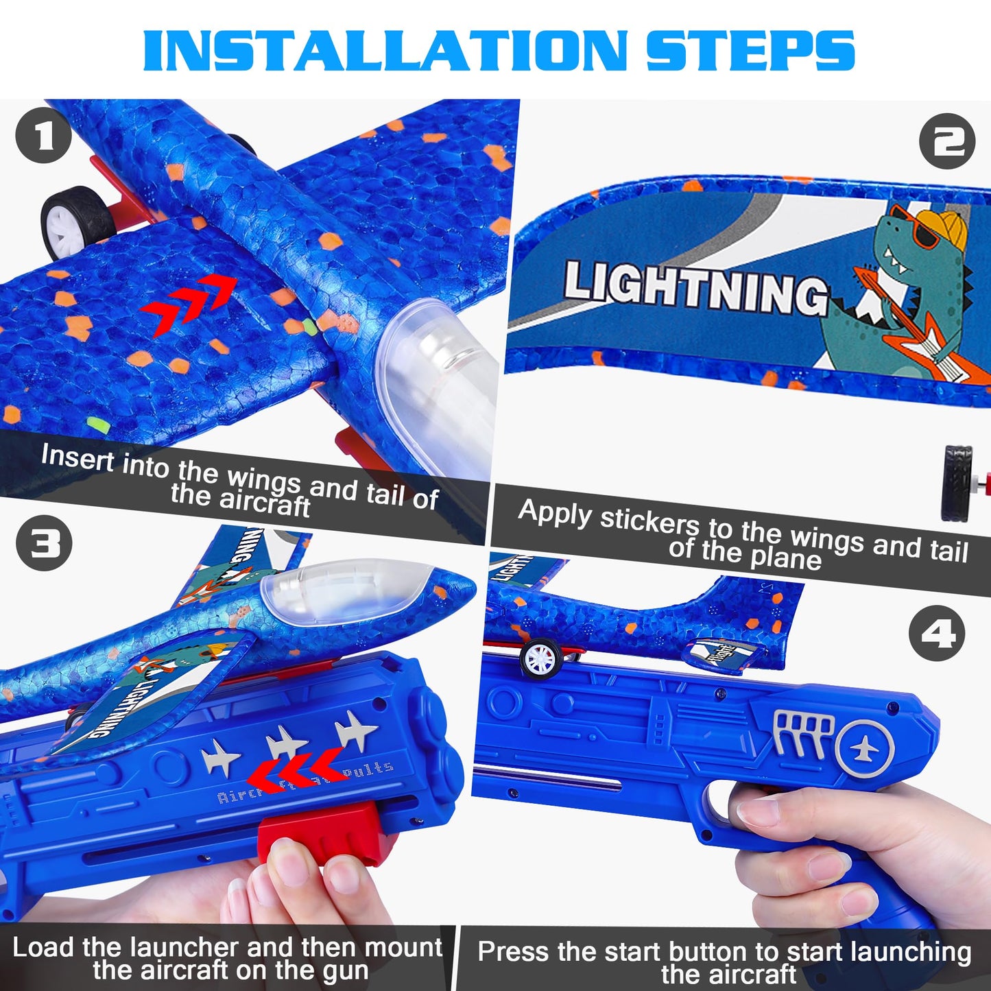 LJZJ 6 Pack Airplane Launcher Toys, 2 Flight Modes LED Foam Glider Catapult Plane, Outdoor Flying Toy for Kids, Birthday Gifts for Boy Girl 4 5 6 7 8 9 10 11 12 Year Old, B-Day Party Supplies