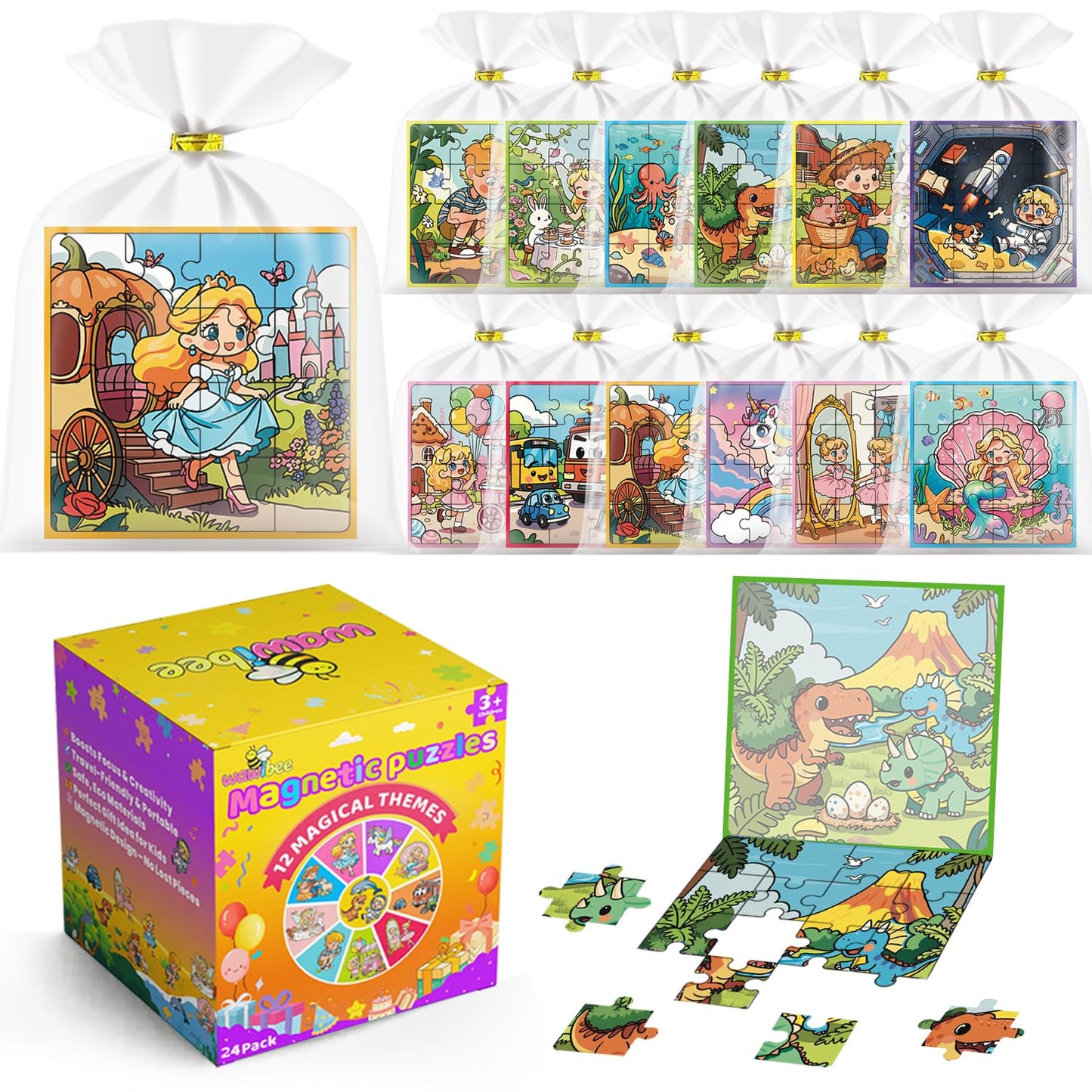 WAWIBEE 24 Pack Easter Party Favors for Kids, Magnetic Puzzle Books Bulk for Toddlers 3-5 & Kids 4-8, Goodie Bag Stuffers, Classroom Prizes, Birthday Return Valentine’s Day Gifts, Travel