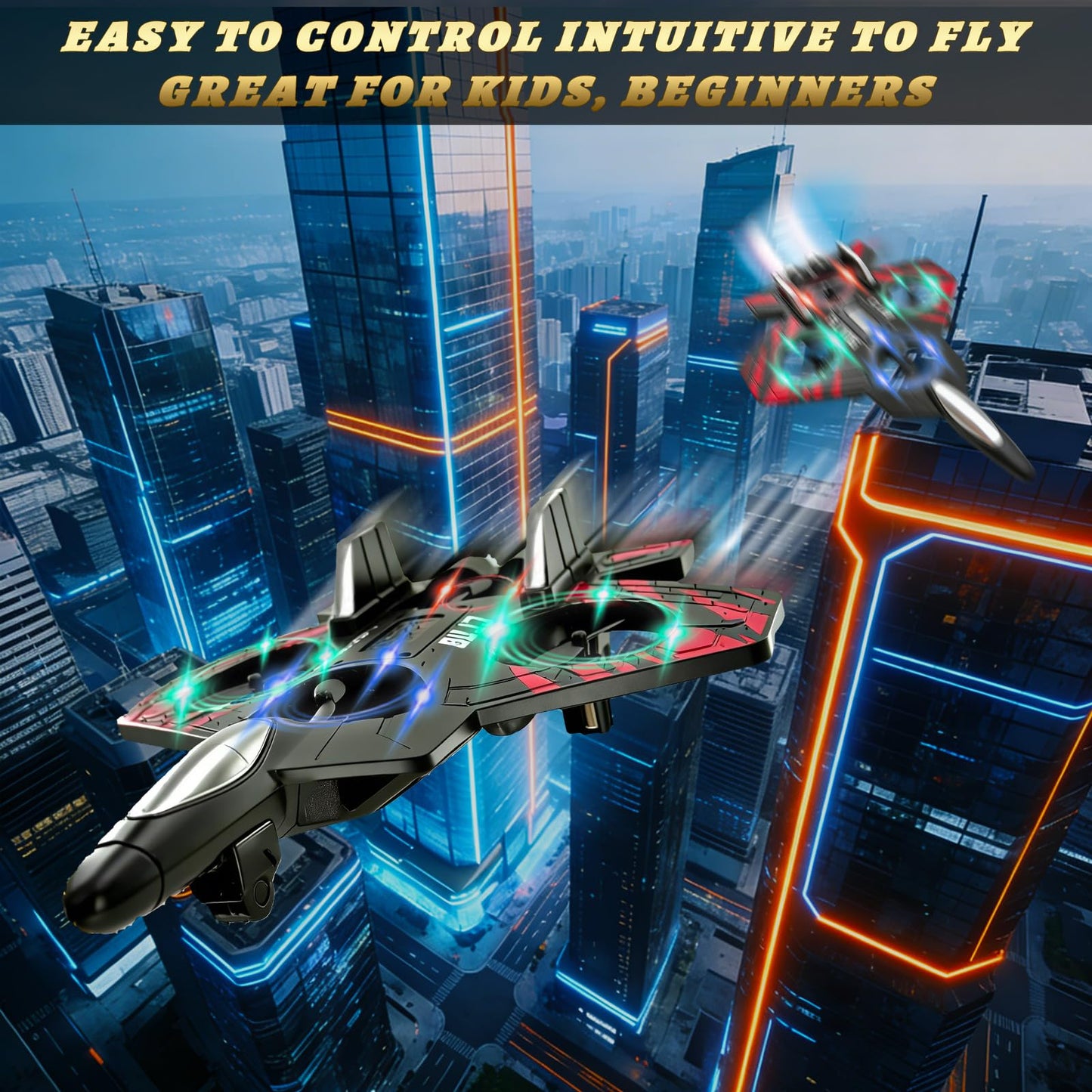 Foam RC Airplane for Kids & Adults, Easy to Fly Remote Control Fighter Jet with LED Lights, 360° Flip Stunt RC Plane, Durable EPP Foam, 2 Batteries, Outdoor Airplane Toy Gift for Boys Ages 8-16
