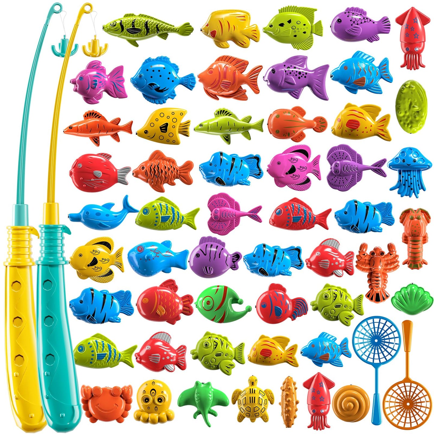 JUKUDAHU Magnet Fishing Game for Kids 3 4 5 6 7 8 Years Old - Pool Bath Toys for Toddlers, Pole Rod Net, Floating Fish Toys, Outdoor Party Toys for Boys Girls Kids Age 3-8 8-12 Year Old