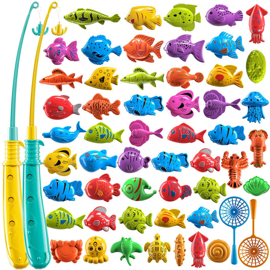 JUKUDAHU Magnet Fishing Game for Kids 3 4 5 6 7 8 Years Old - Pool Bath Toys for Toddlers, Pole Rod Net, Floating Fish Toys, Outdoor Party Toys for Boys Girls Kids Age 3-8 8-12 Year Old