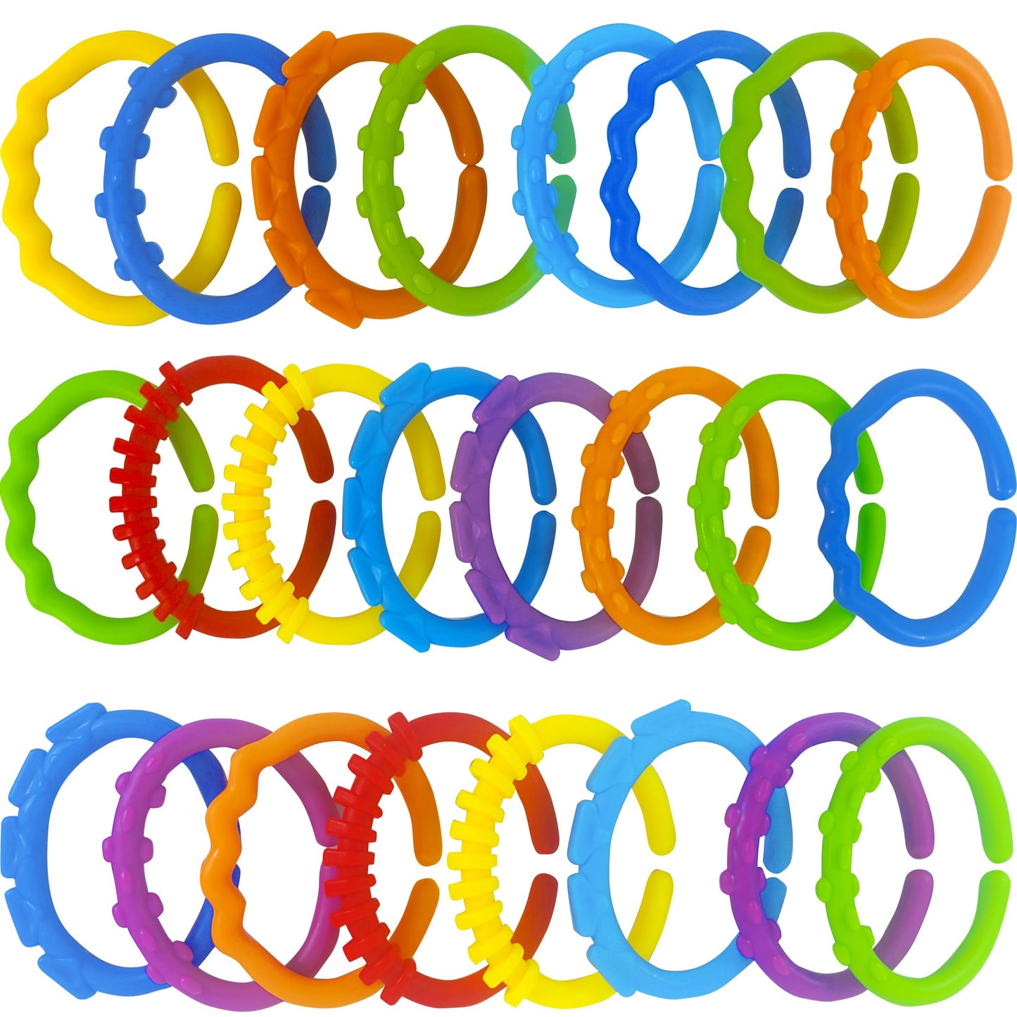 KUTOI Baby Rings Toy Links - 24 Pcs Colorful Teething Rings, Car Seat Toy Plastic Chain Links for Infants, Engaging car seat Toys, Hanging Baby Toys, Versatile Stroller Toy, Plastic Baby Toy