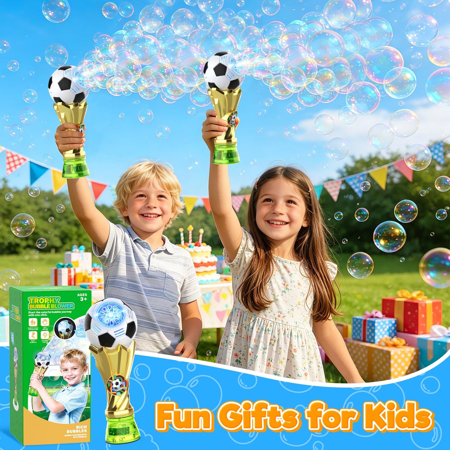Bubble Machine for Kids - Soccer Trophy Bubble Wand with 2 Solution Refill, Automatic Bubble Blower, Bubbles Maker Blaster Toddler Outdoor Toys, 2026 Merchandise Birthday Gifts for Boys Girls Age 3+