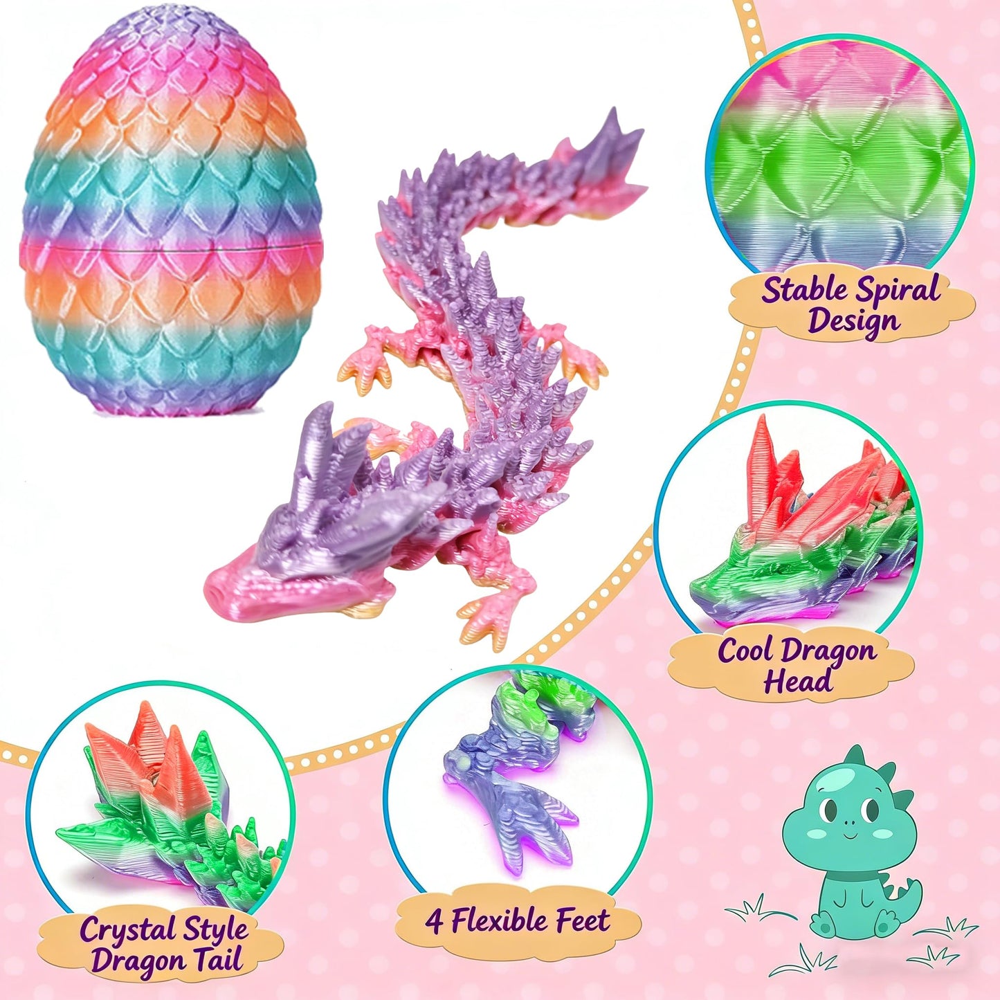 36PCS 3D Printed Dragon Eggs with Dragon Inside, Mystery Articulated Crystal Dragon Toy Bulk, Flexible Fidget Figures for Kids Party Favors, Christmas Easter Basket Stuffers, Birthday Gifts Kids Teens