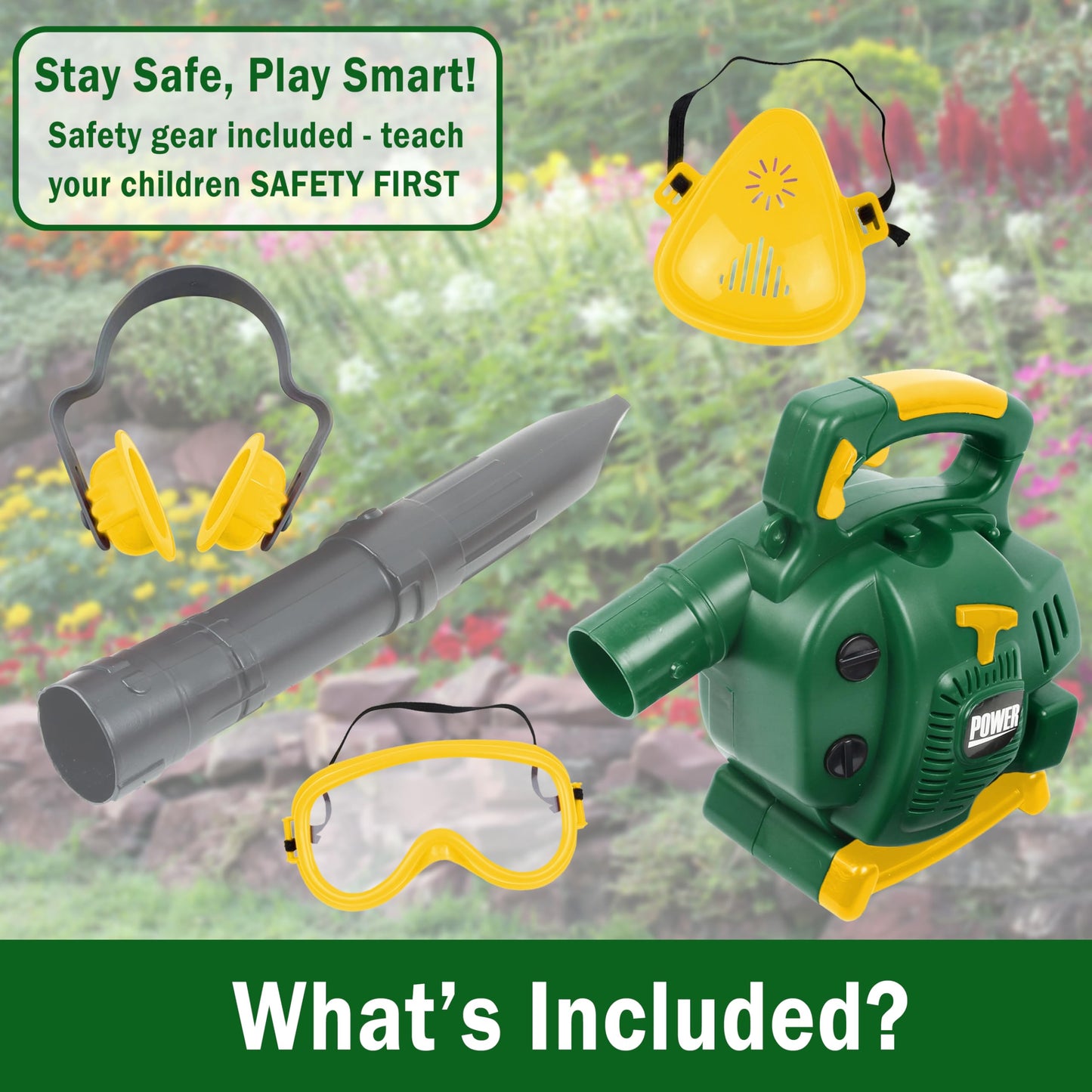 TeganPlay Kids Leaf Blower Toddler Landscaping Gardening Tools and Equipments Includes Mask Safety Goggles and Earmuffs