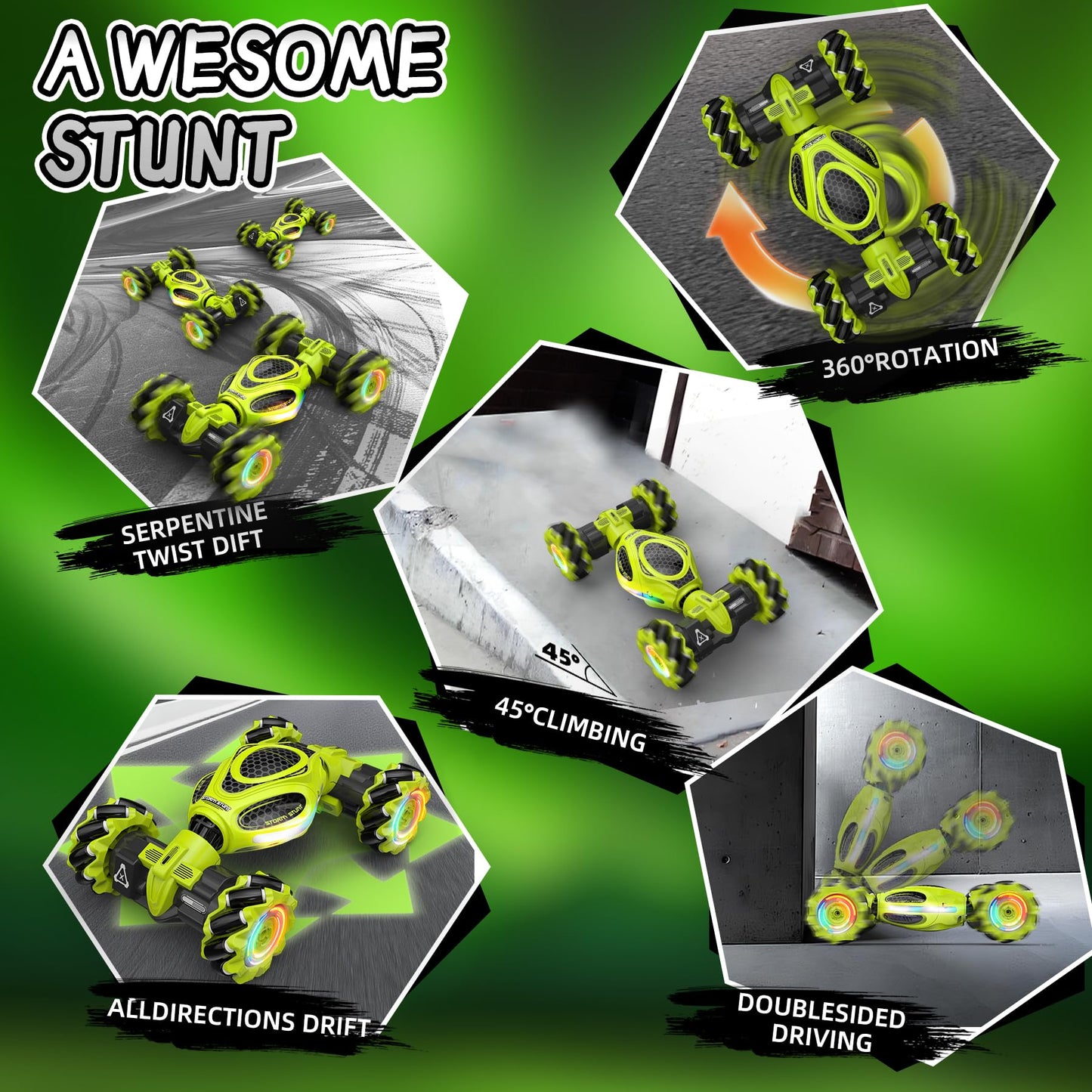 XUERENTECH RC Cars, Gesture Sensing Stunt Car Toys for Boys Girls 6-12 Year Old, 2.4Ghz 4WD Hand Remote Control Toy 360° Rotate Transform Off-Road Drift with Lights Music, Birthday Xmas Gifts for Kids