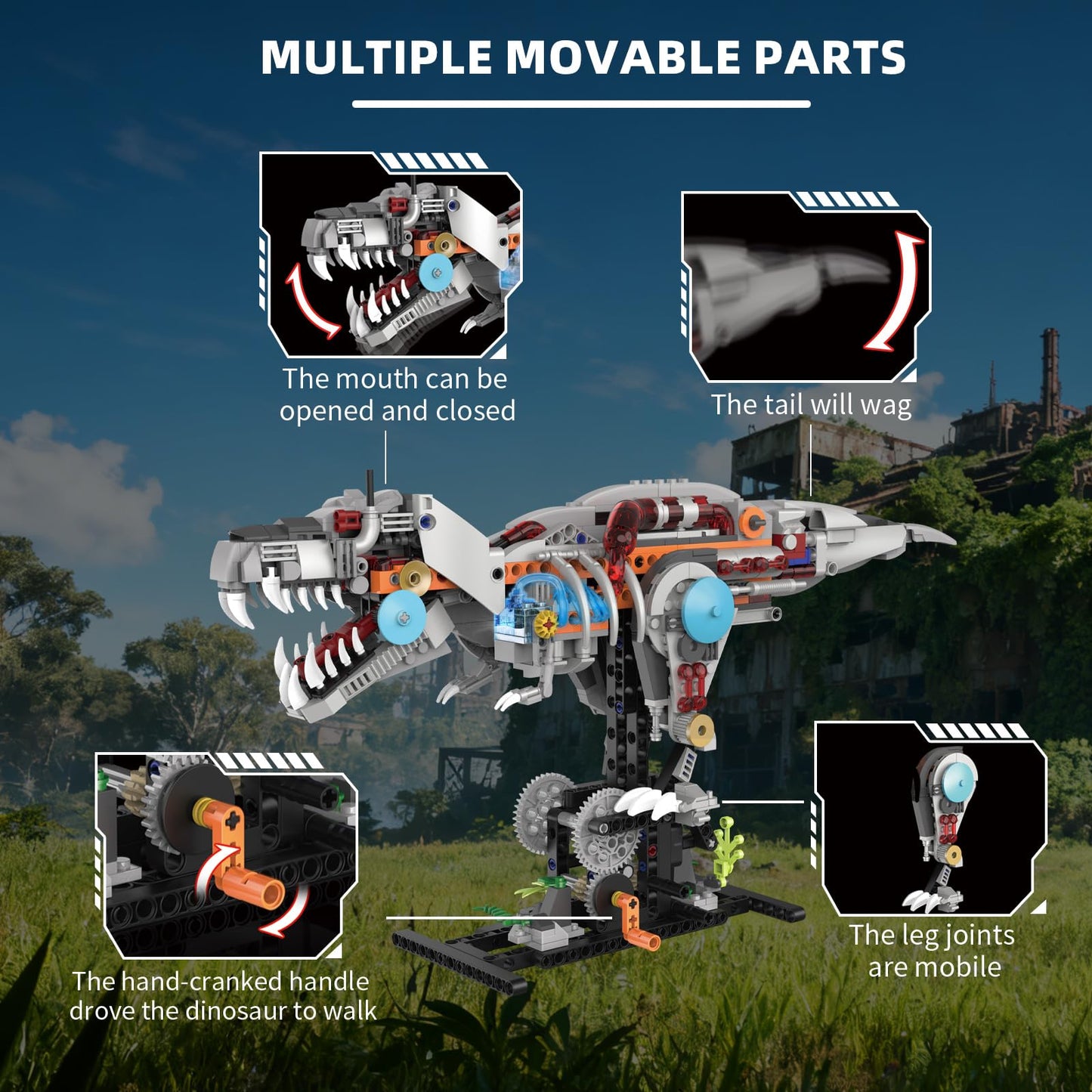 Suplanet Mechanical T-Rex Dinosaur Building Set with Lights, Rotatable Components & Display Stand, STEM Building Toy for Boys 8-14, Home Office Decor for Adults, Mechanical Enthusiasts (730PCS)