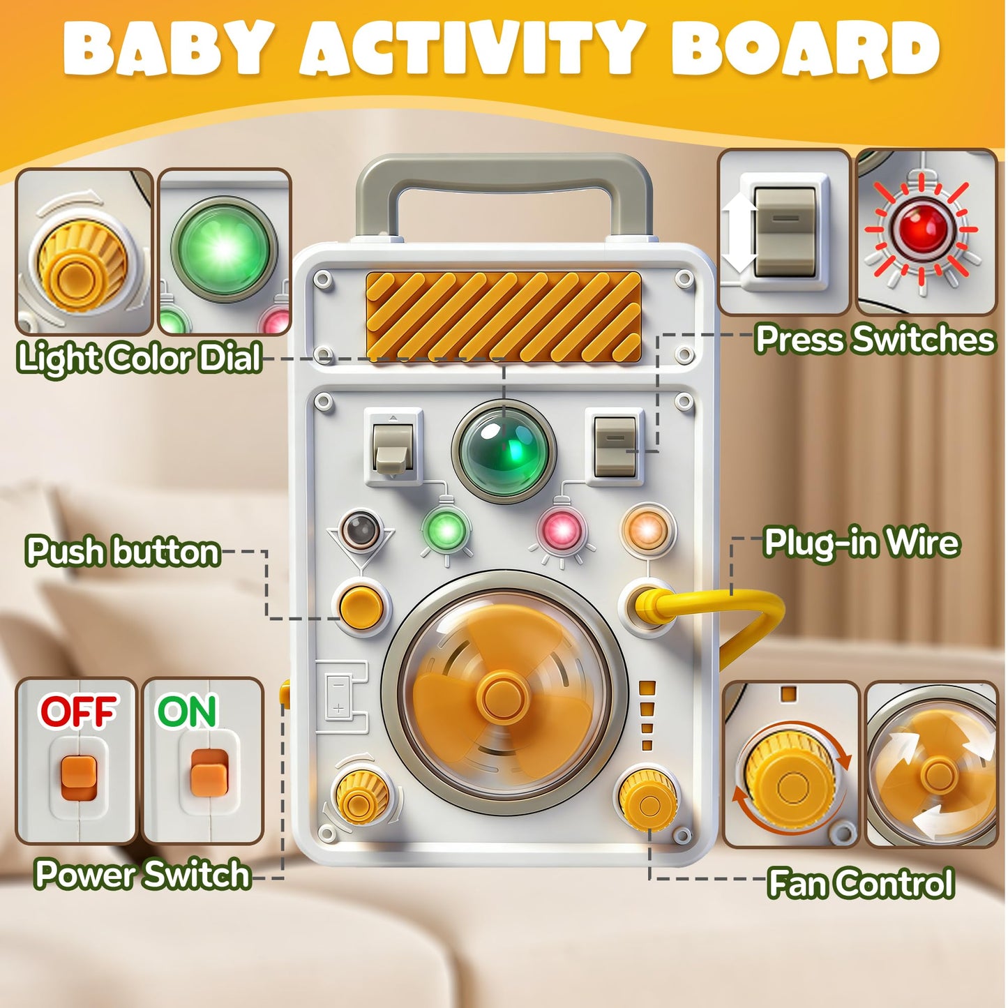 Montessori Busy Board for 1+ Year Old, Airplane Travel Toys Roadtrip Activities for Toddlers Fine Motor Toy Educational LED Light Switch Learning Sensory Activity Board for Toddler 1-3 Boy Girl Gift