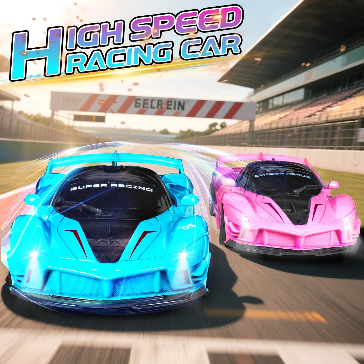 Bloolilies 2 Pack Remote Control Car for Girls 3-5, 1:18 Scale Hobby Rc Cars Toys for Kids Age 3 4 5 6 7 8-12 Year Old- Model Sports Racing Car with Headlights Birthday Gift for Kids, Pink & Blue