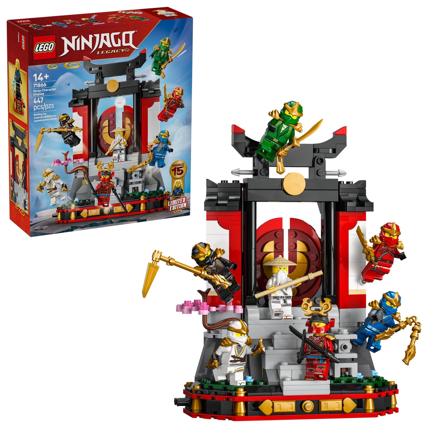 LEGO NINJAGO Ninja Character Display 15th Anniversary Building Toy for Kids, Ages 14+ - Ninja Playset W/Elemental Master of Lightning + 7 Minifigures - Gift Idea for Teen Boys & Girls - 71866