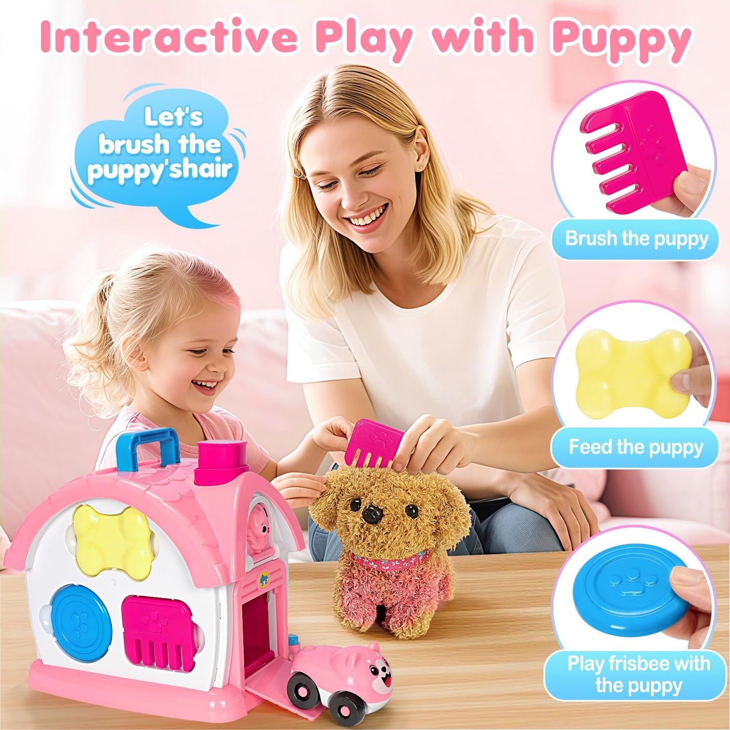 Ellinjan Montessori Toys for 1 2 3 Year Old Girl Gifts, Baby Musical Toys 12 18+ Months, 10 in 1 Bilingual Learning Toy with Sound Light, Cute Toy with Plush Puppy, First Birthday for Toddlers