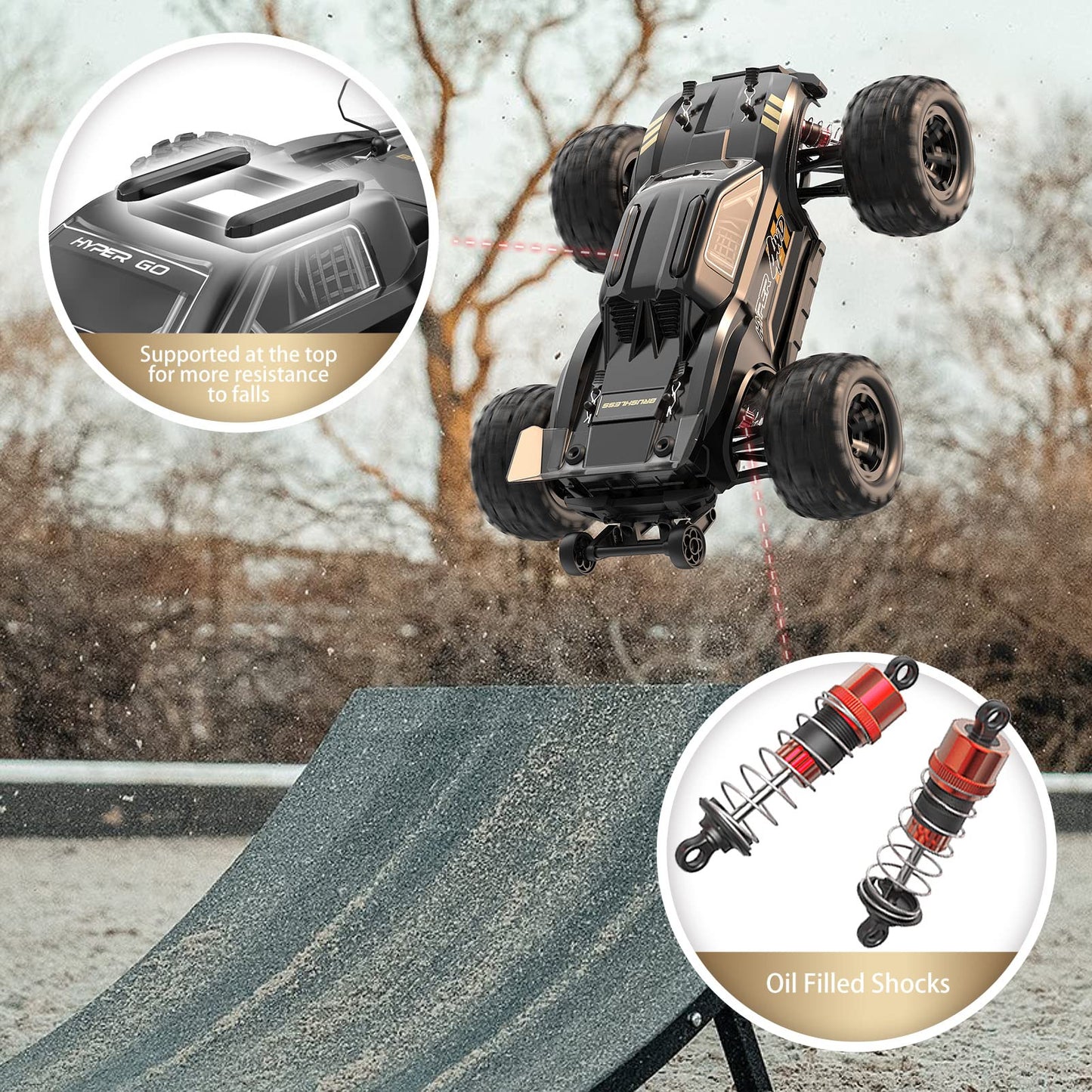 HYPER GO H16BM 1/16 RTR Brushless High Speed Electric 4X4 Off-Road Fast RC Car, Max 42mph, RC Truck, Remote Control, 2 Lipo Batteries for Adult, Compatible with 3S Lipo