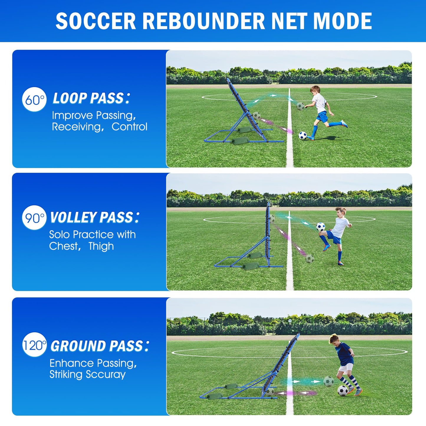 4x4FT Soccer Baseball Rebounder Net, Quick-Switch Angle Softball Pitch Back Net Volleyball Soccer Training for Control, Passing Practice, Bounce Back Rebounder Gifts & Equipment for Kids,Teens & Adult