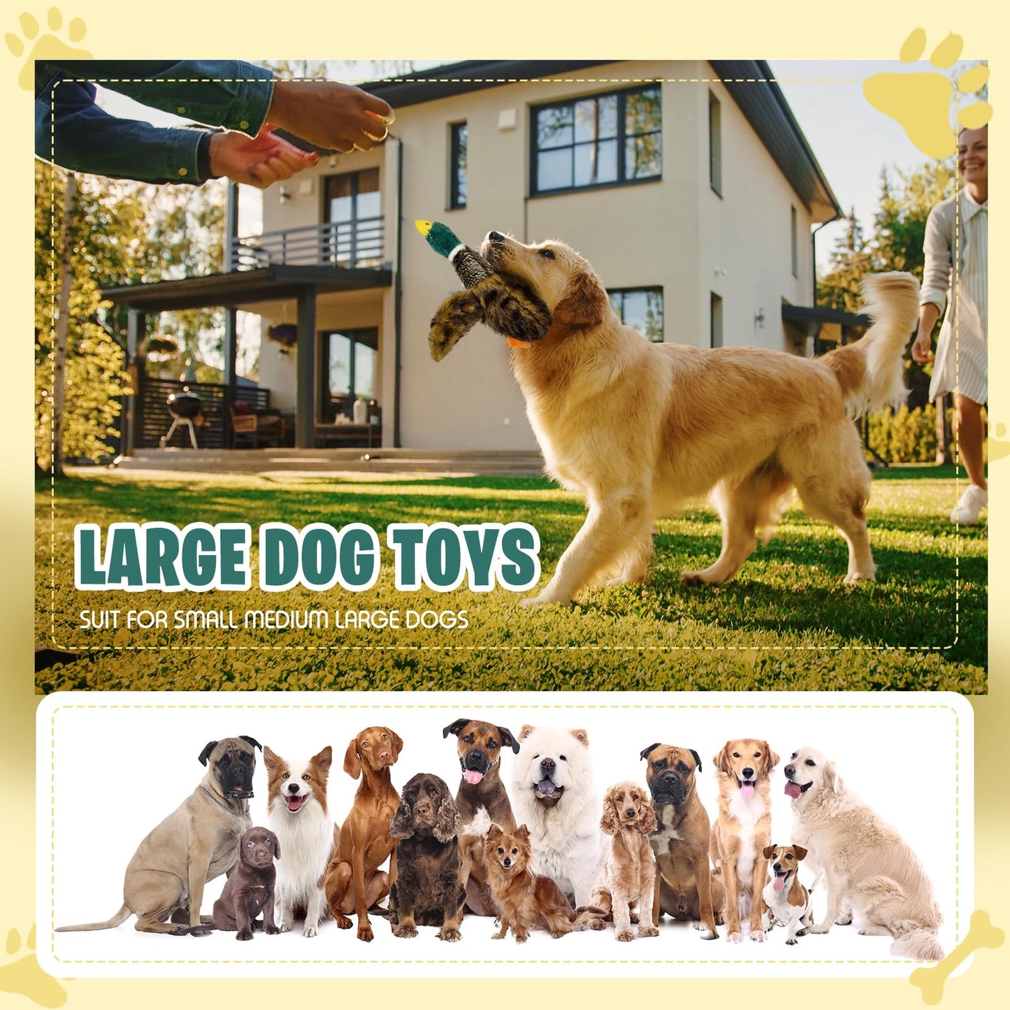k8PurrDog Large Squeaky Dog Toys, Tough Plush Squeaky Duck Dog Toy with 3 Sounds to Keep Them Busy, Interactive Filled Chew Toys for Small Medium and Large Dogs